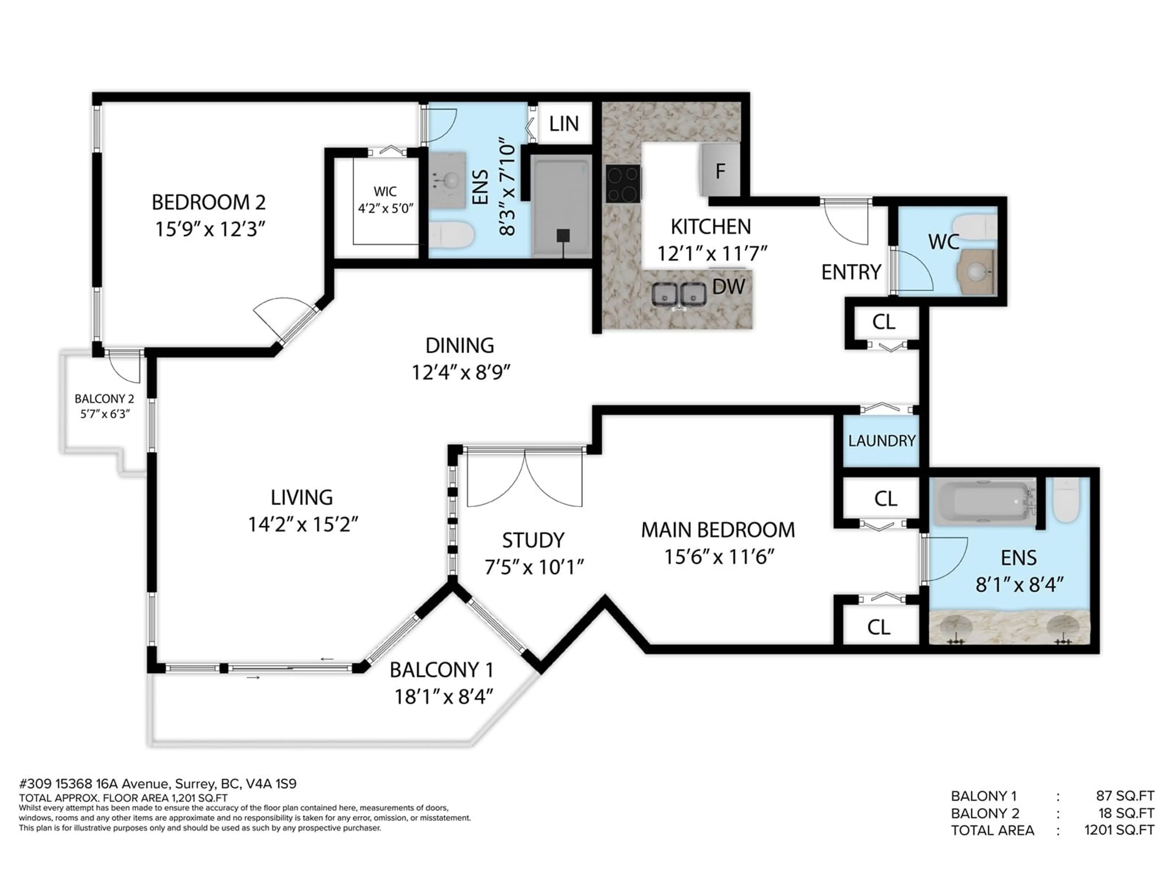 Floor plan for 309 - 15368 16A, Surrey British Columbia V4A1S9