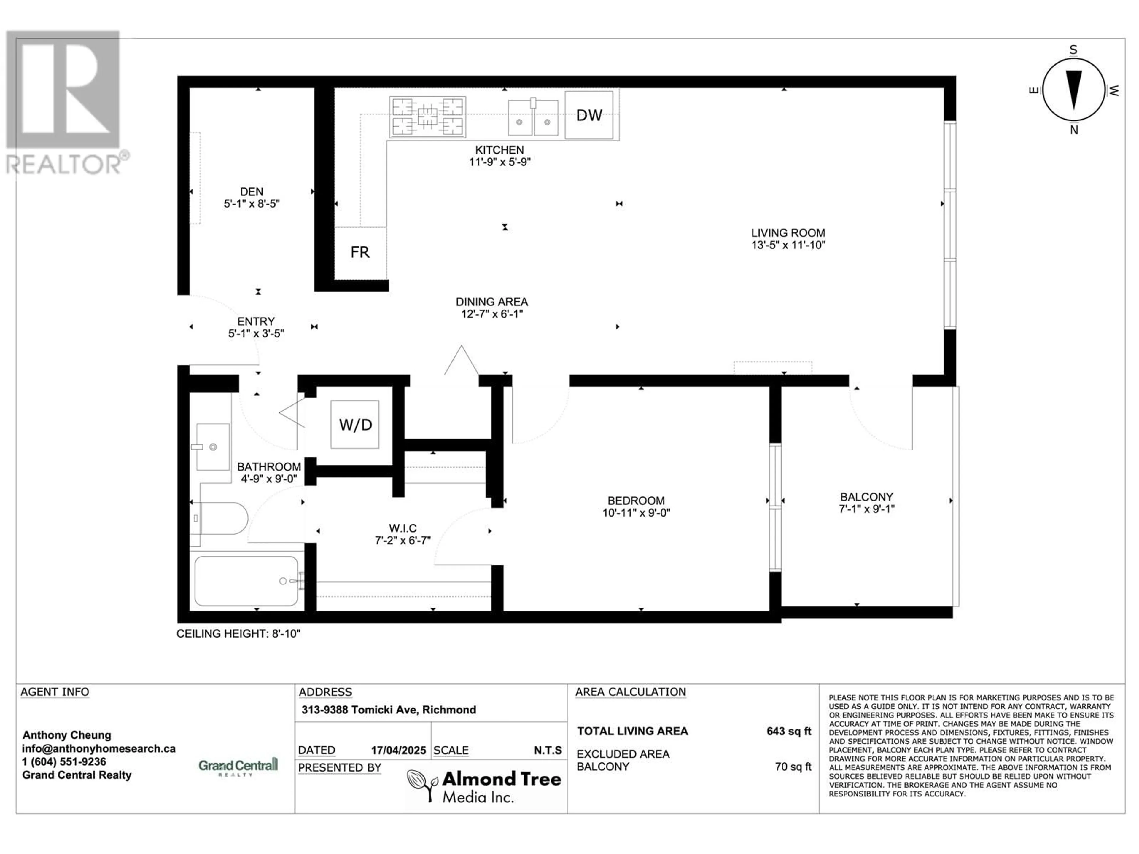 Floor plan for 313 - 9388 TOMICKI AVENUE, Richmond British Columbia V6X0P1