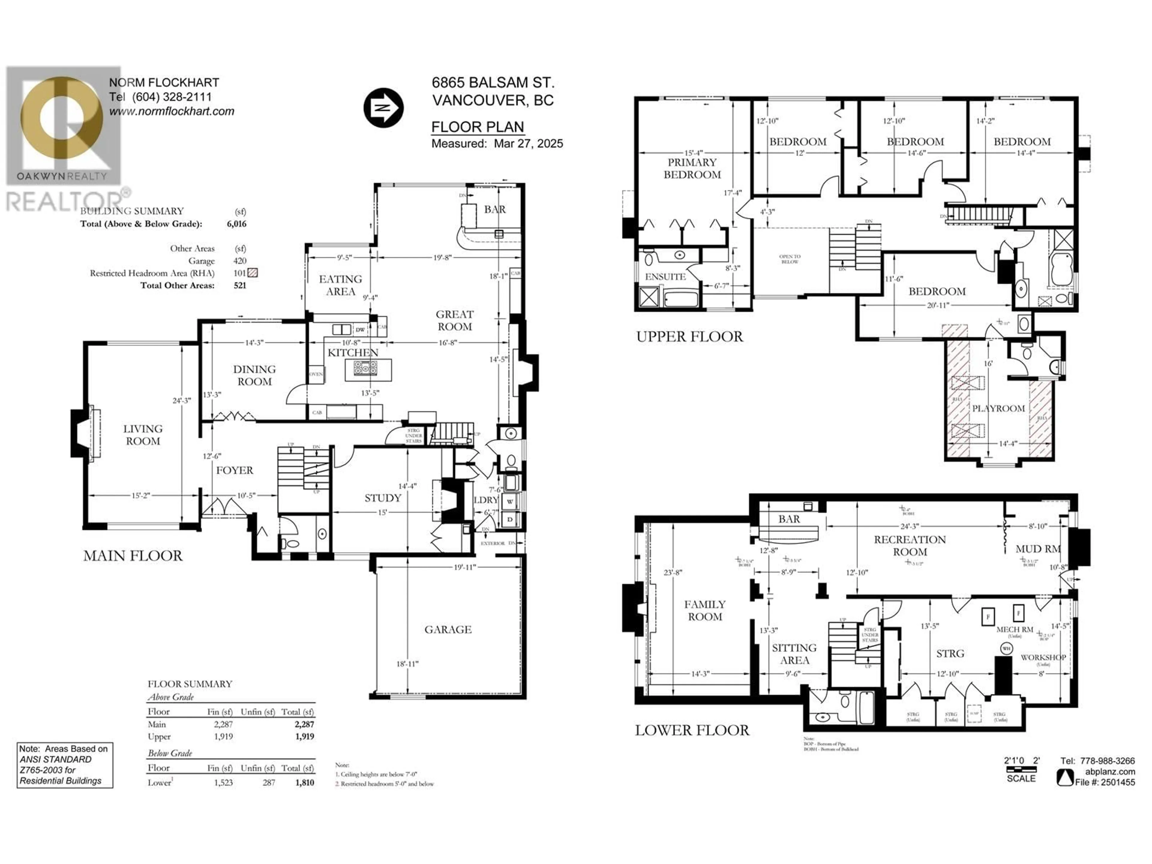 Floor plan for 6865 BALSAM STREET, Vancouver British Columbia V6P5W9