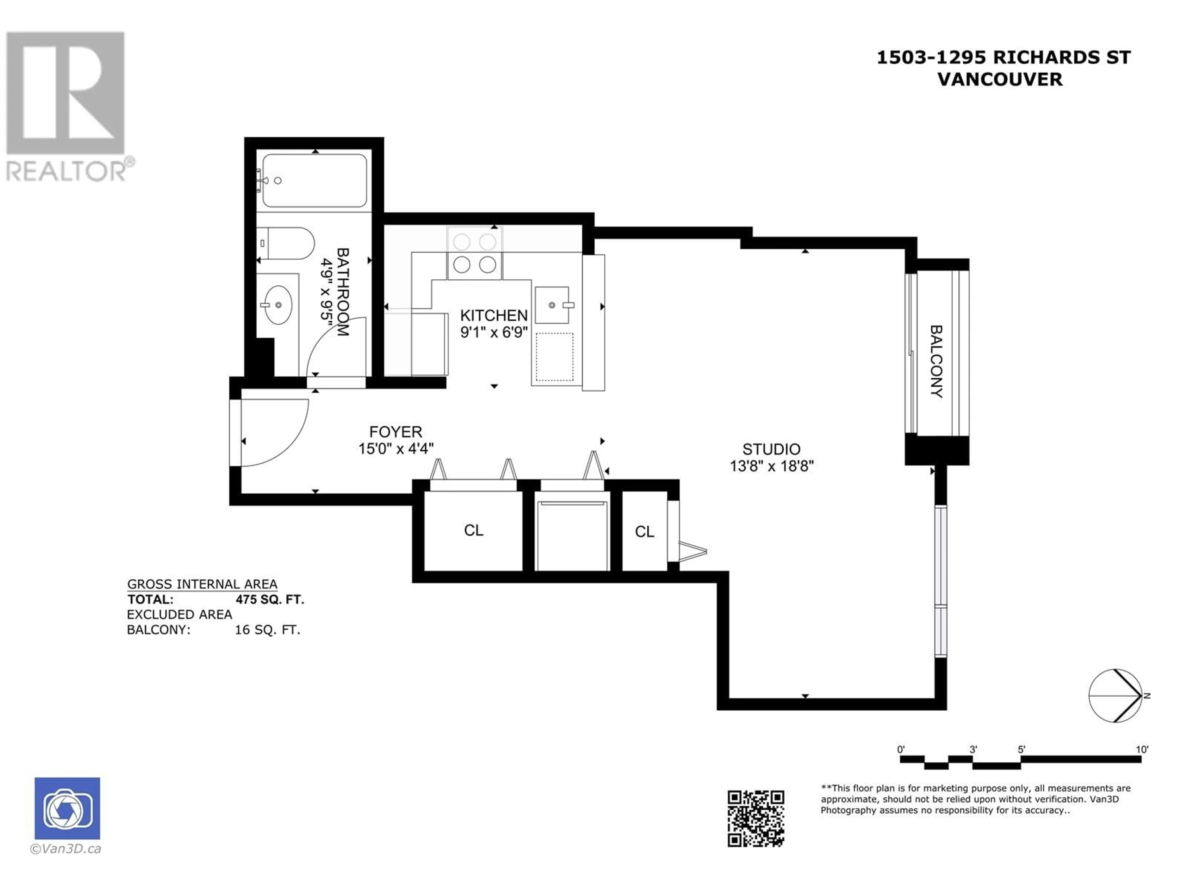 Floor plan for 1503 - 1295 RICHARDS STREET, Vancouver British Columbia V6B1B7