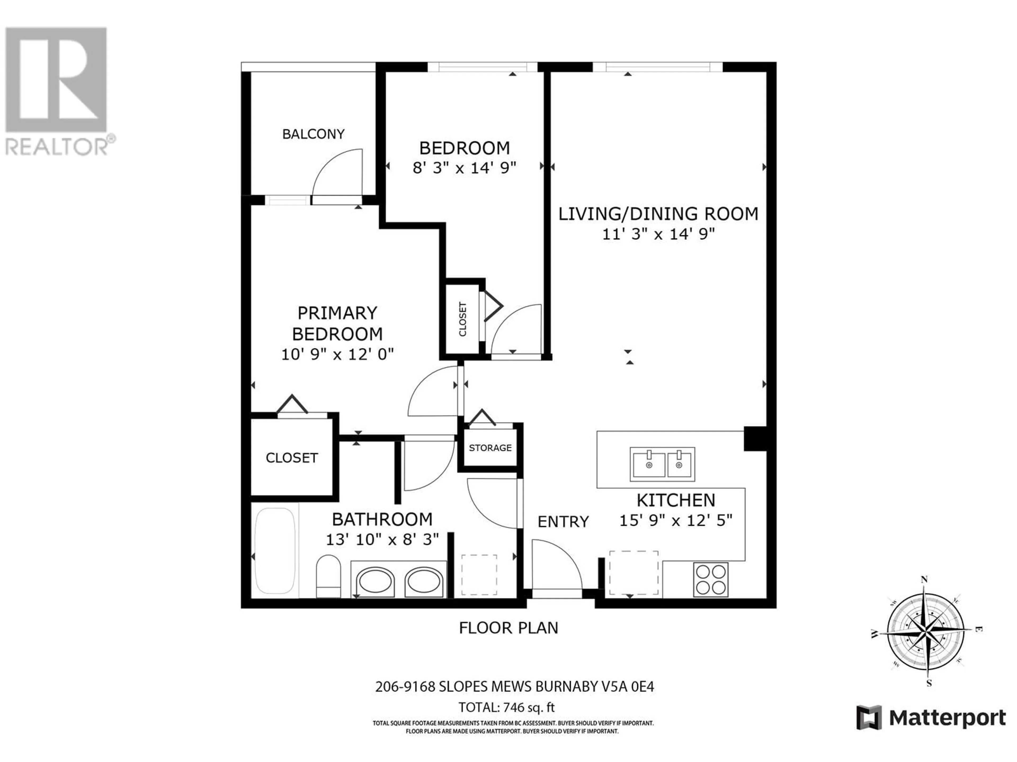Floor plan for 206 - 9168 SLOPES MEWS, Burnaby British Columbia V5A0E4