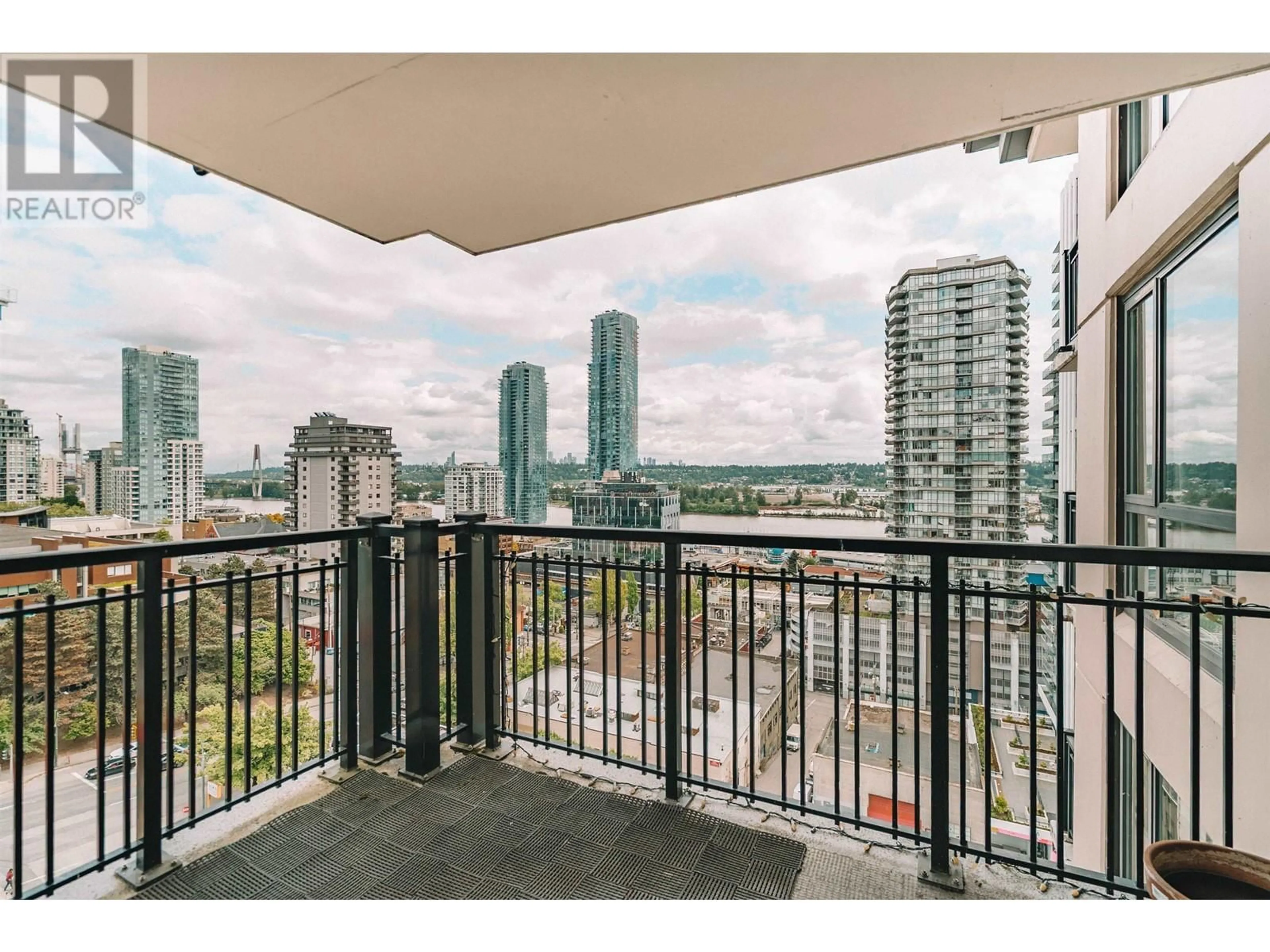 Balcony in the apartment, city buildings view from balcony for 1405 - 813 AGNES STREET, New Westminster British Columbia V3M0A9