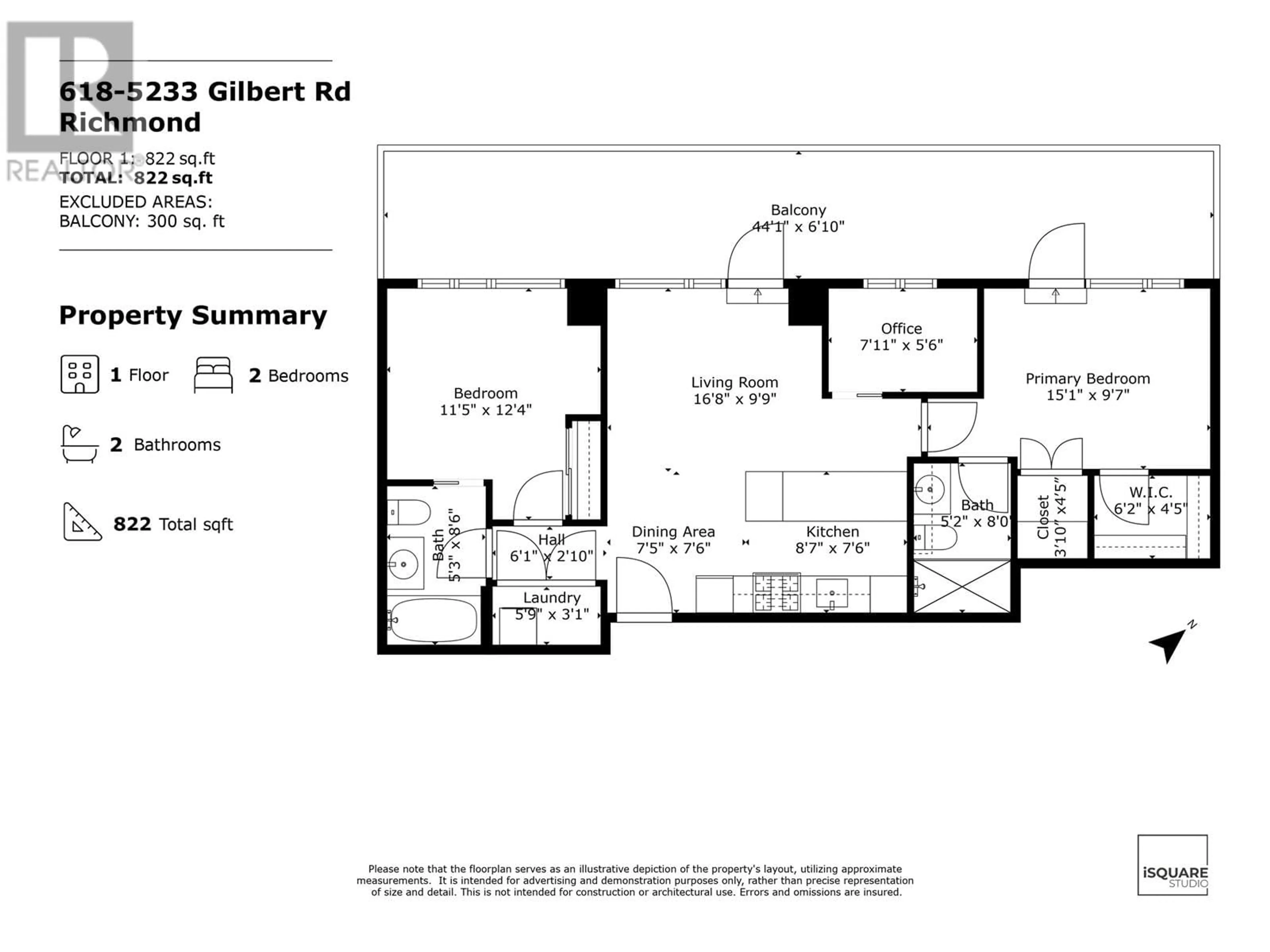 Floor plan for 618 - 5233 GILBERT ROAD, Richmond British Columbia V7C0B3