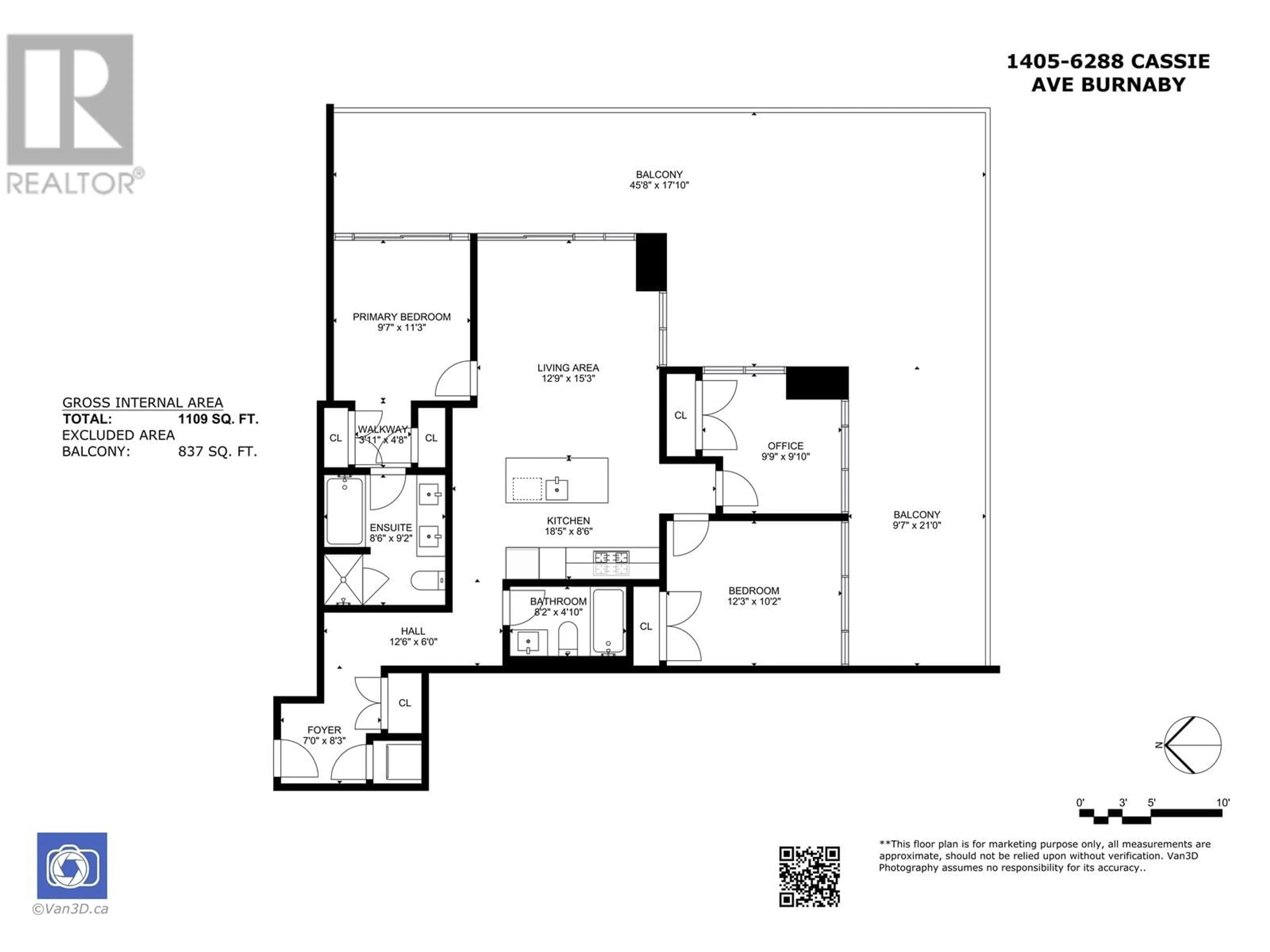 Floor plan for 1405 - 6288 CASSIE AVENUE, Burnaby British Columbia V5H0H7