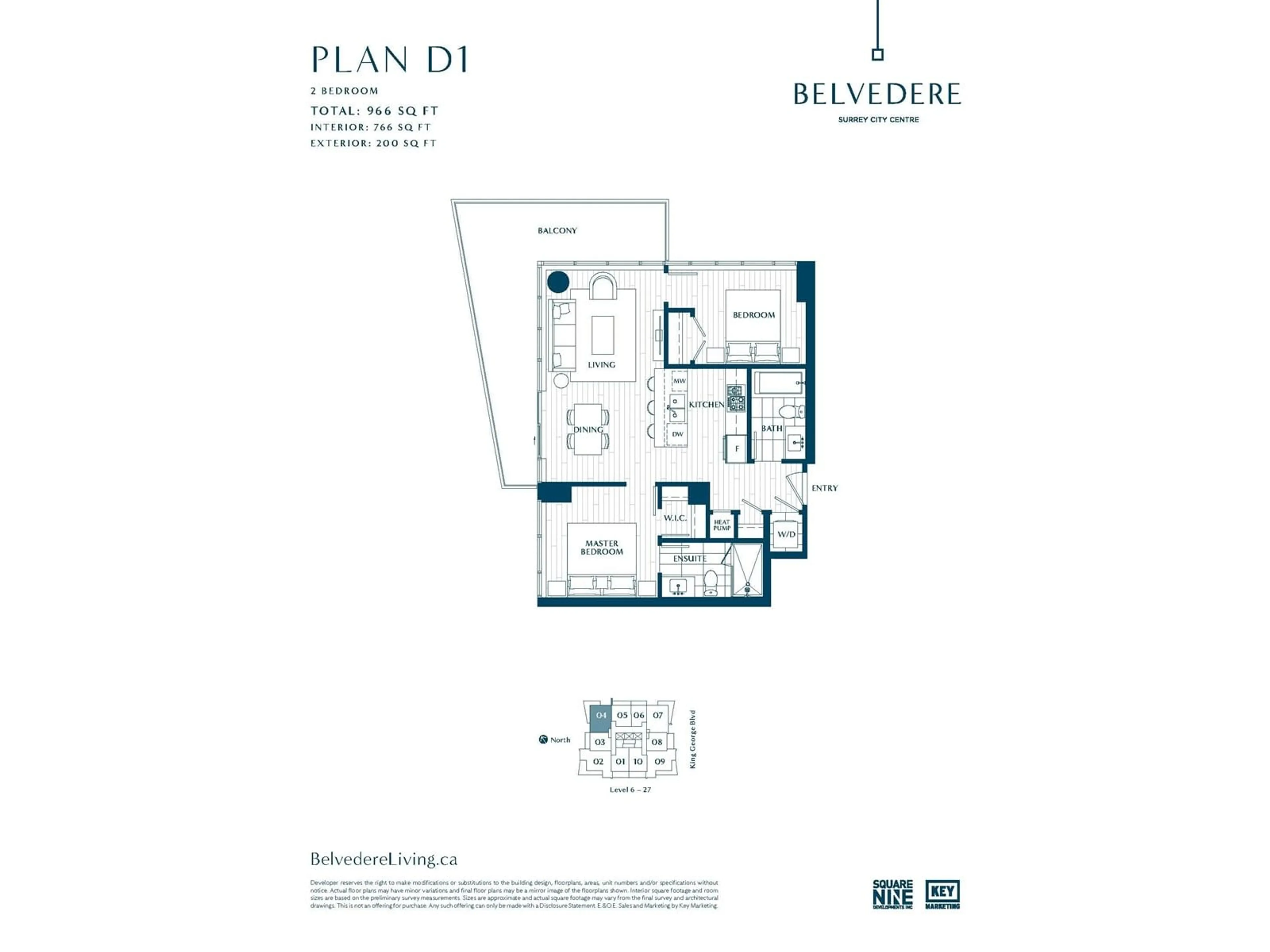 Floor plan for 1904 - 9675 KING GEORGE, Surrey British Columbia V3T2V3