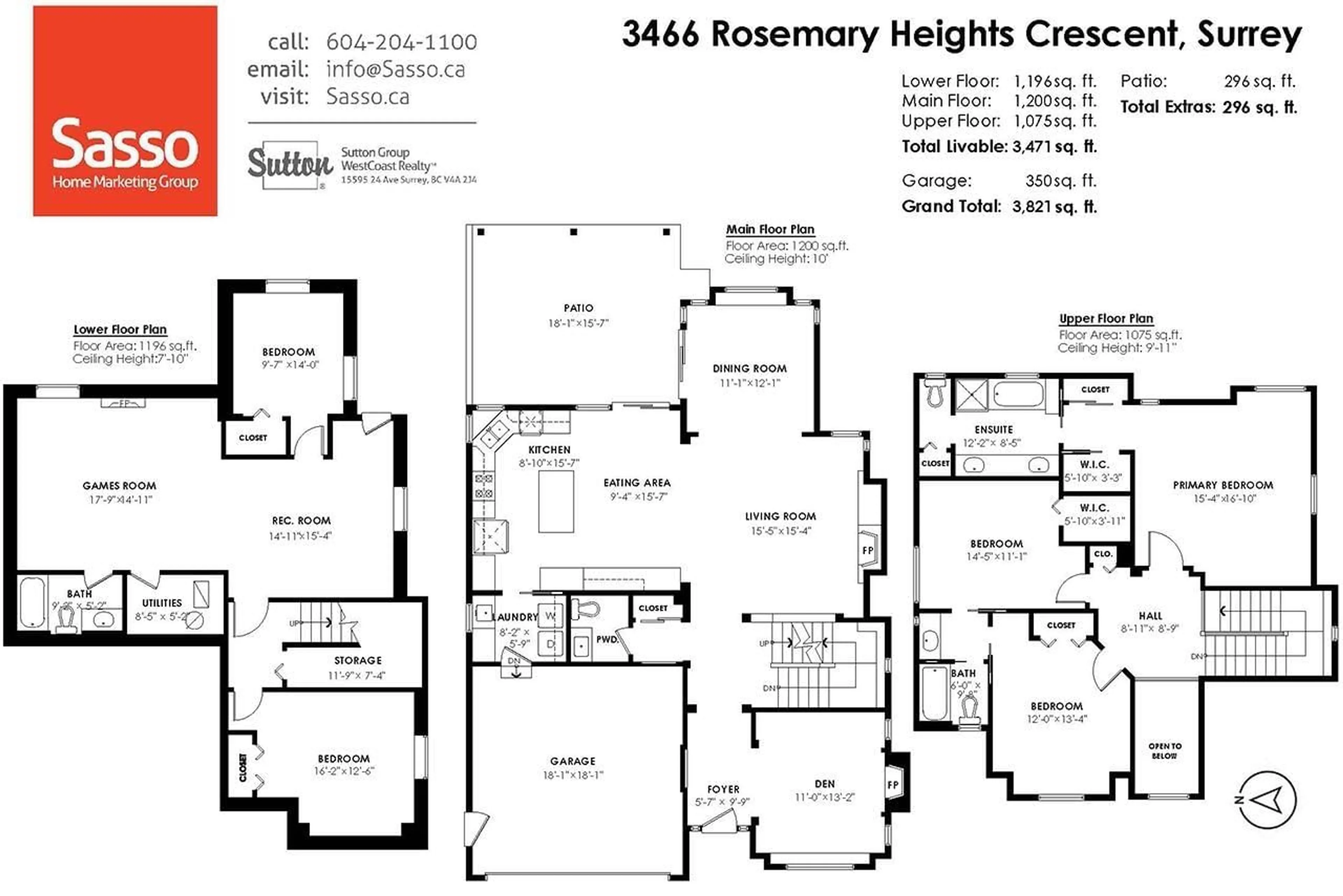 Floor plan for 3466 ROSEMARY HEIGHTS, Surrey British Columbia V3Z0M4
