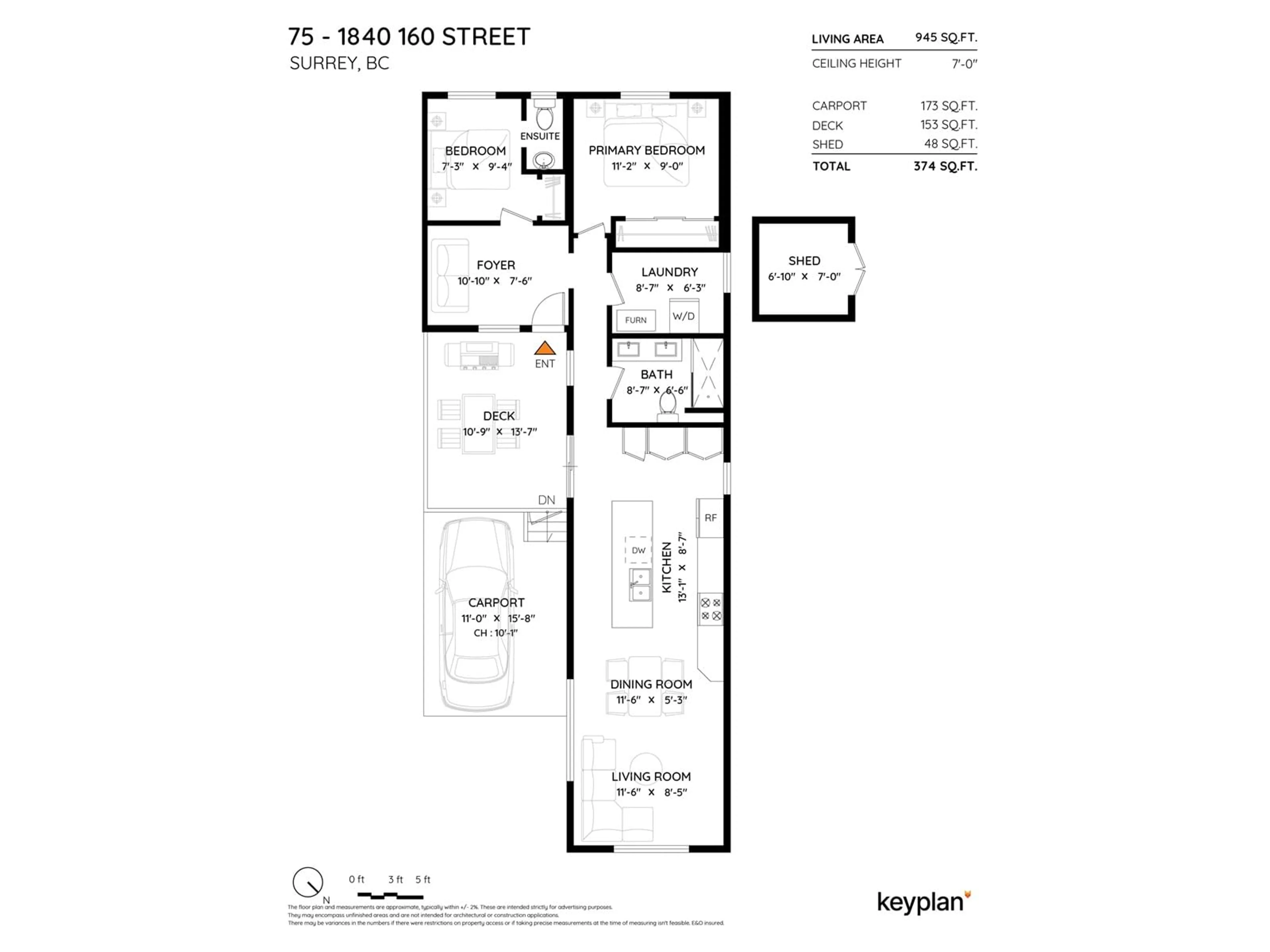 Floor plan for 75 - 1840 160, Surrey British Columbia V4A4X4