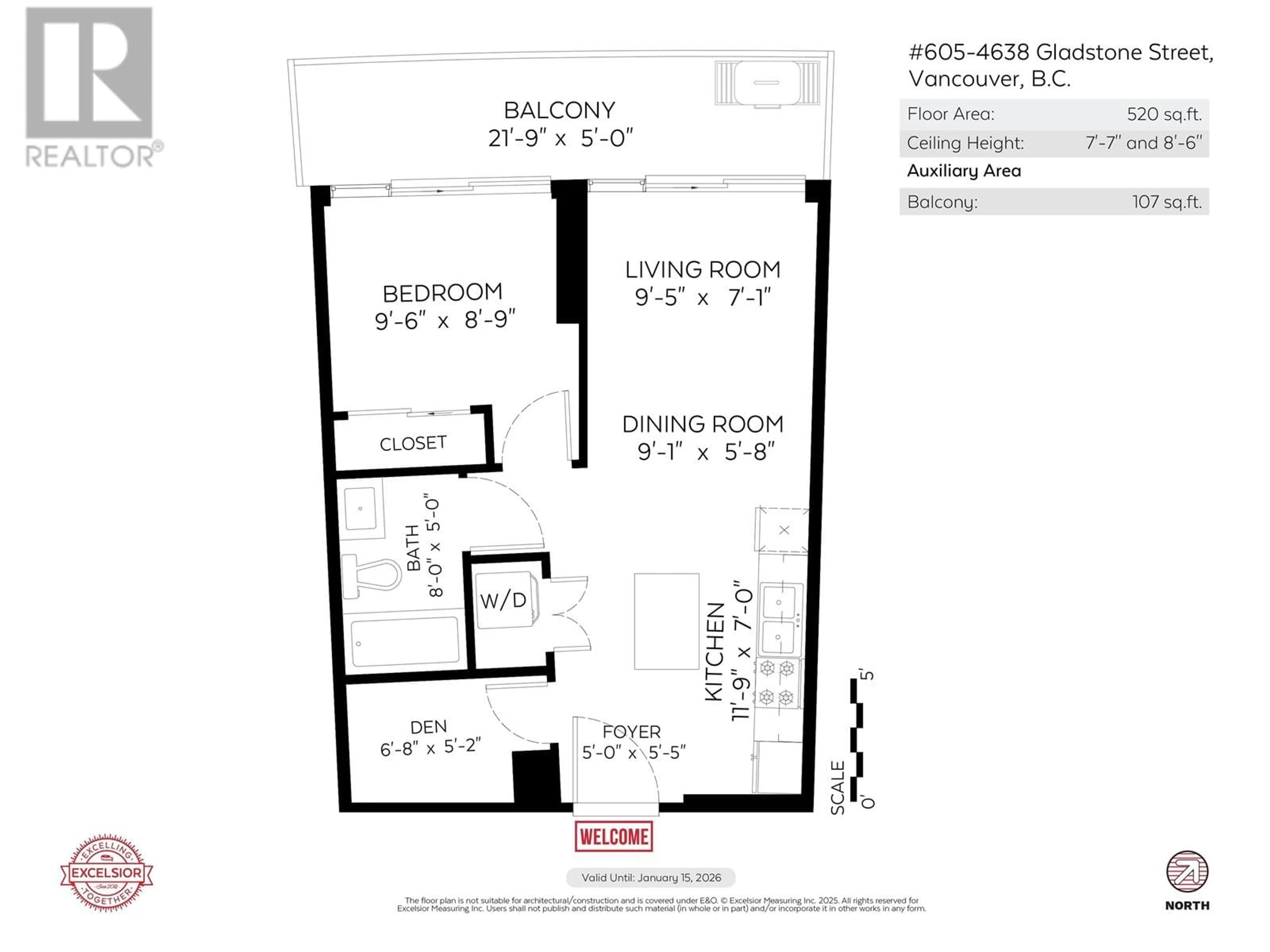 Floor plan for 605 - 4638 GLADSTONE STREET, Vancouver British Columbia V5N0G5
