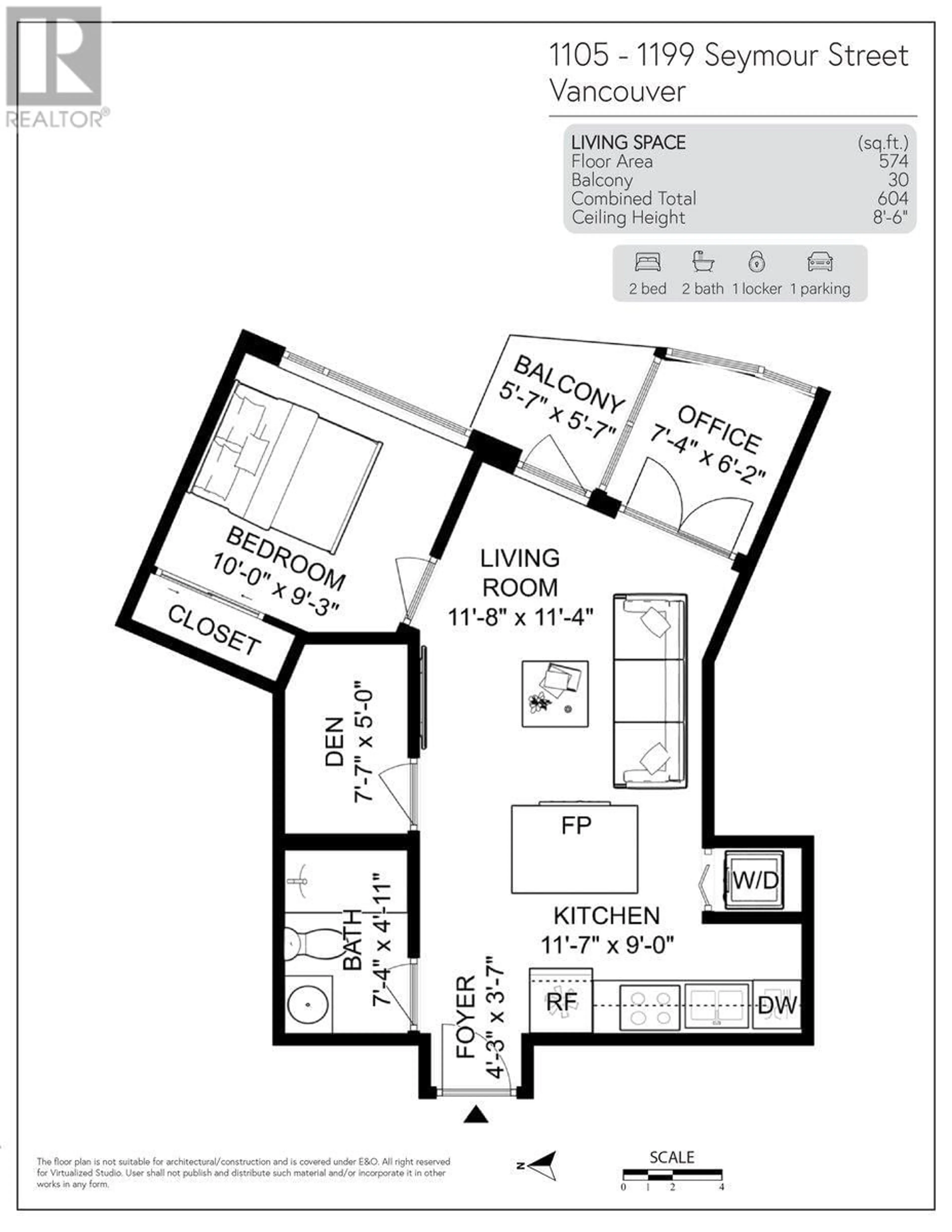 Floor plan for 1105 - 1199 SEYMOUR STREET, Vancouver British Columbia V6B1K3