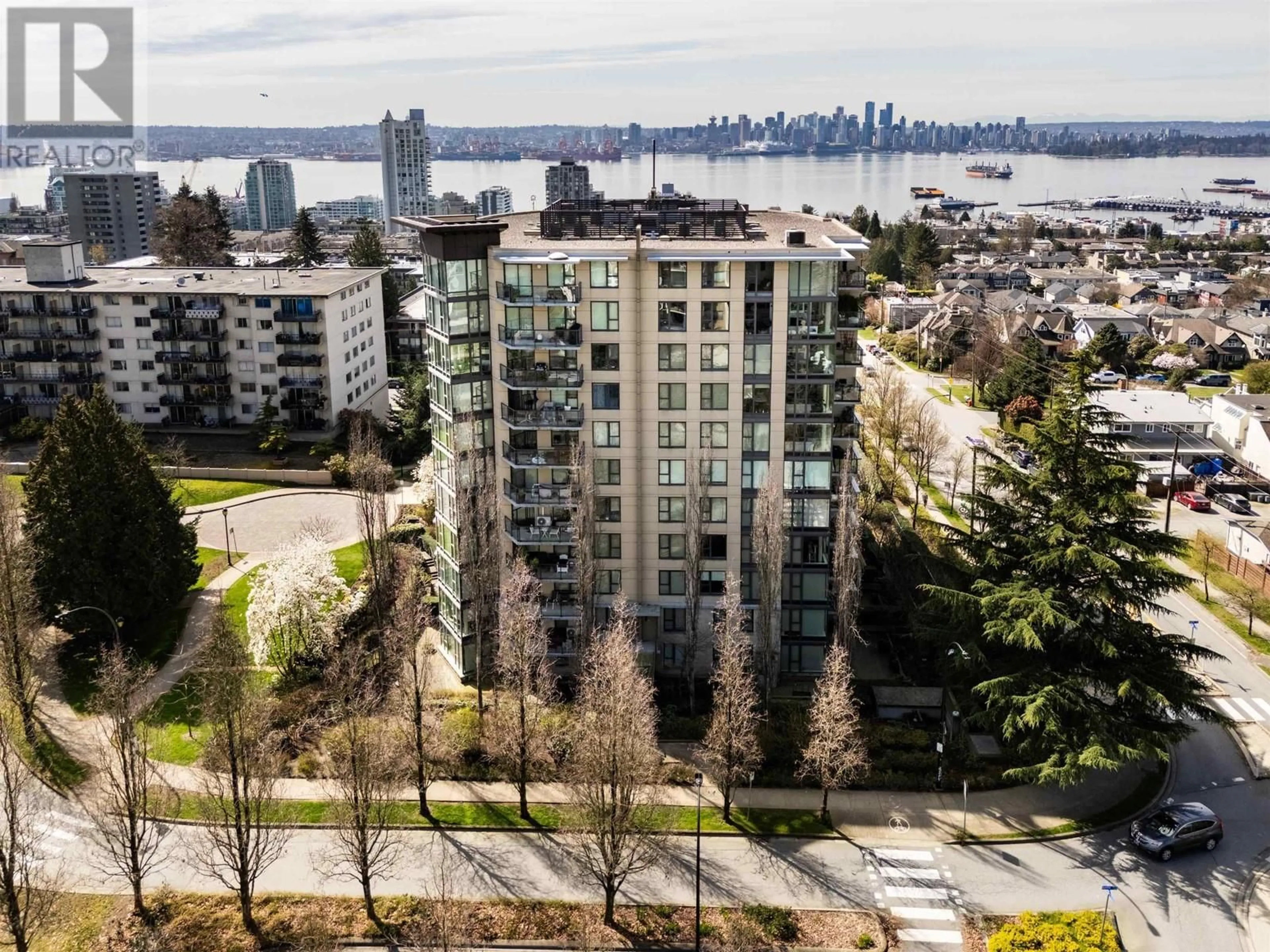 A pic from outside/outdoor area/front of a property/back of a property/a pic from drone, city buildings view from balcony for PH8 - 683 VICTORIA PARK, North Vancouver British Columbia V7M0A2