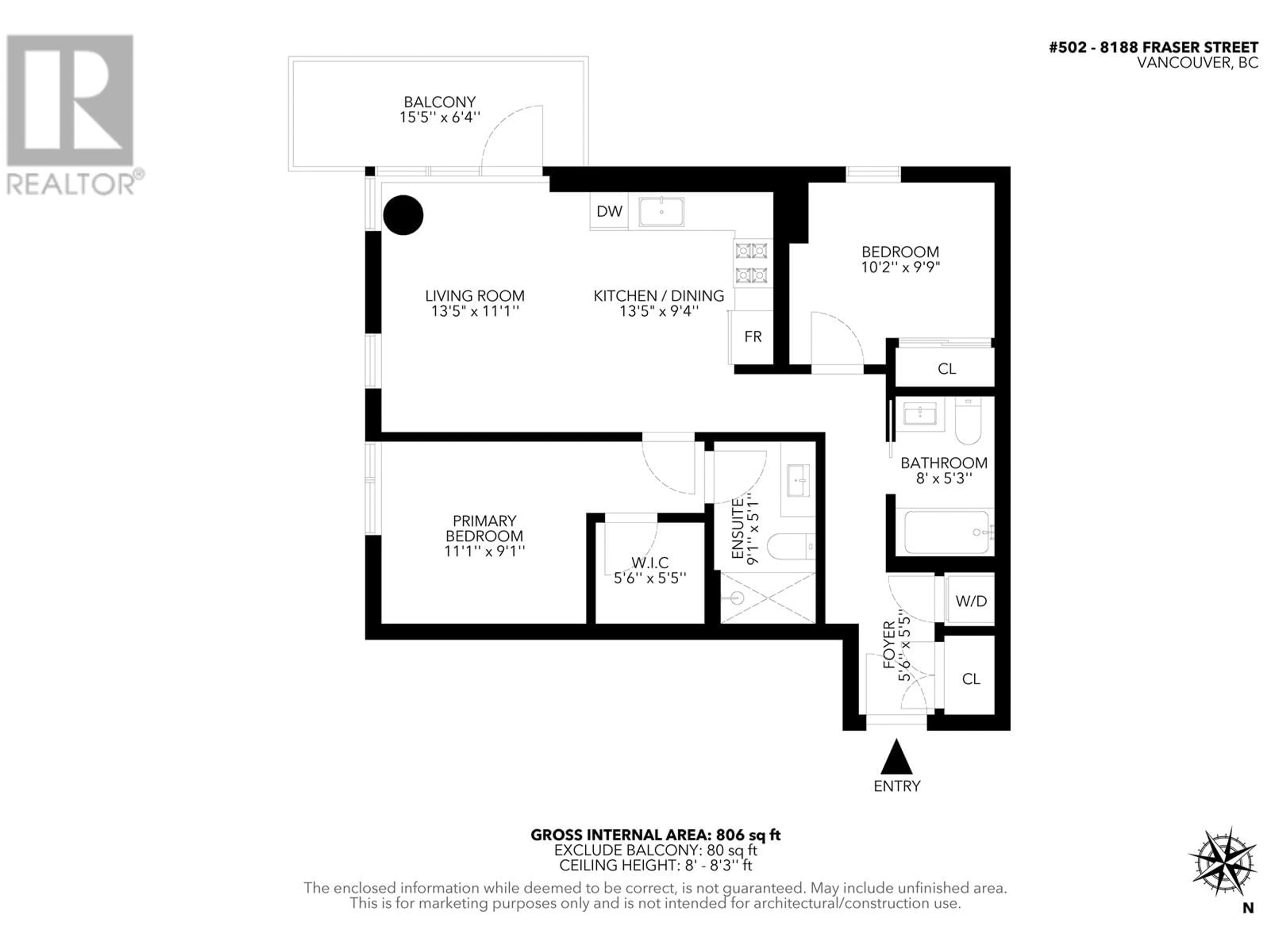 Floor plan for 502 - 8188 FRASER STREET, Vancouver British Columbia V5X0J8