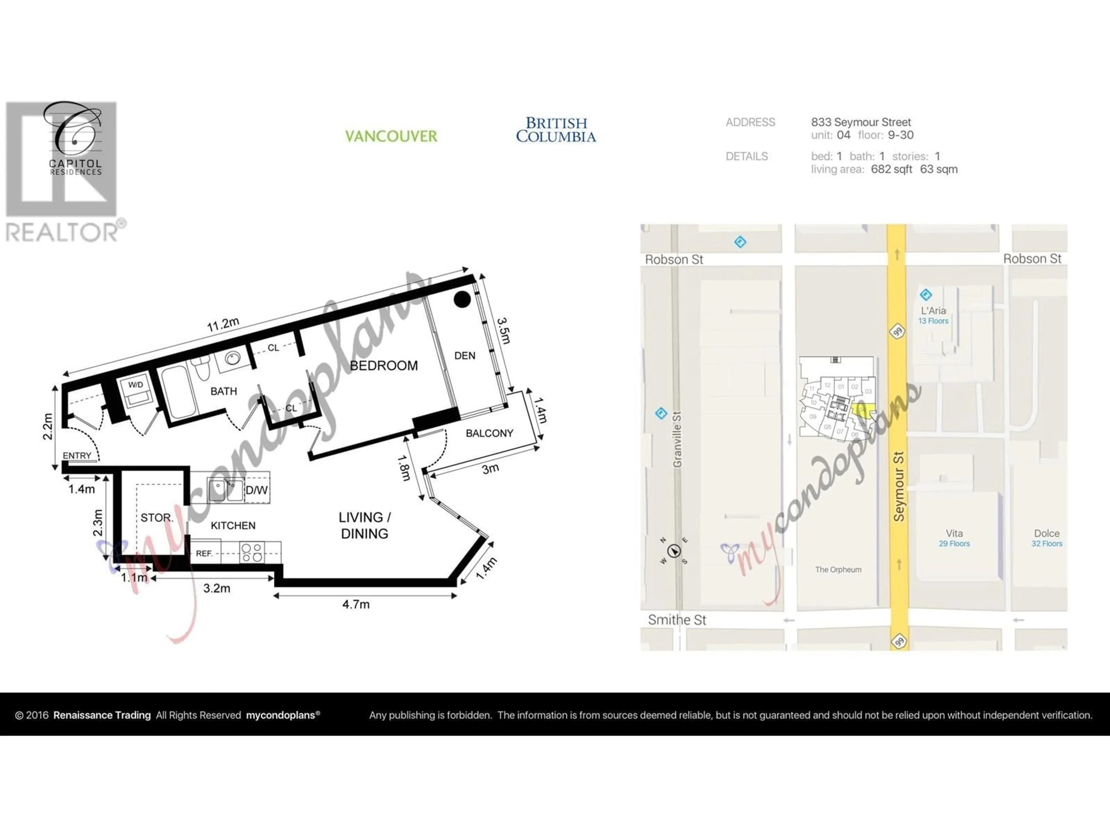 Floor plan for 2004 - 833 SEYMOUR STREET, Vancouver British Columbia V6B0G4
