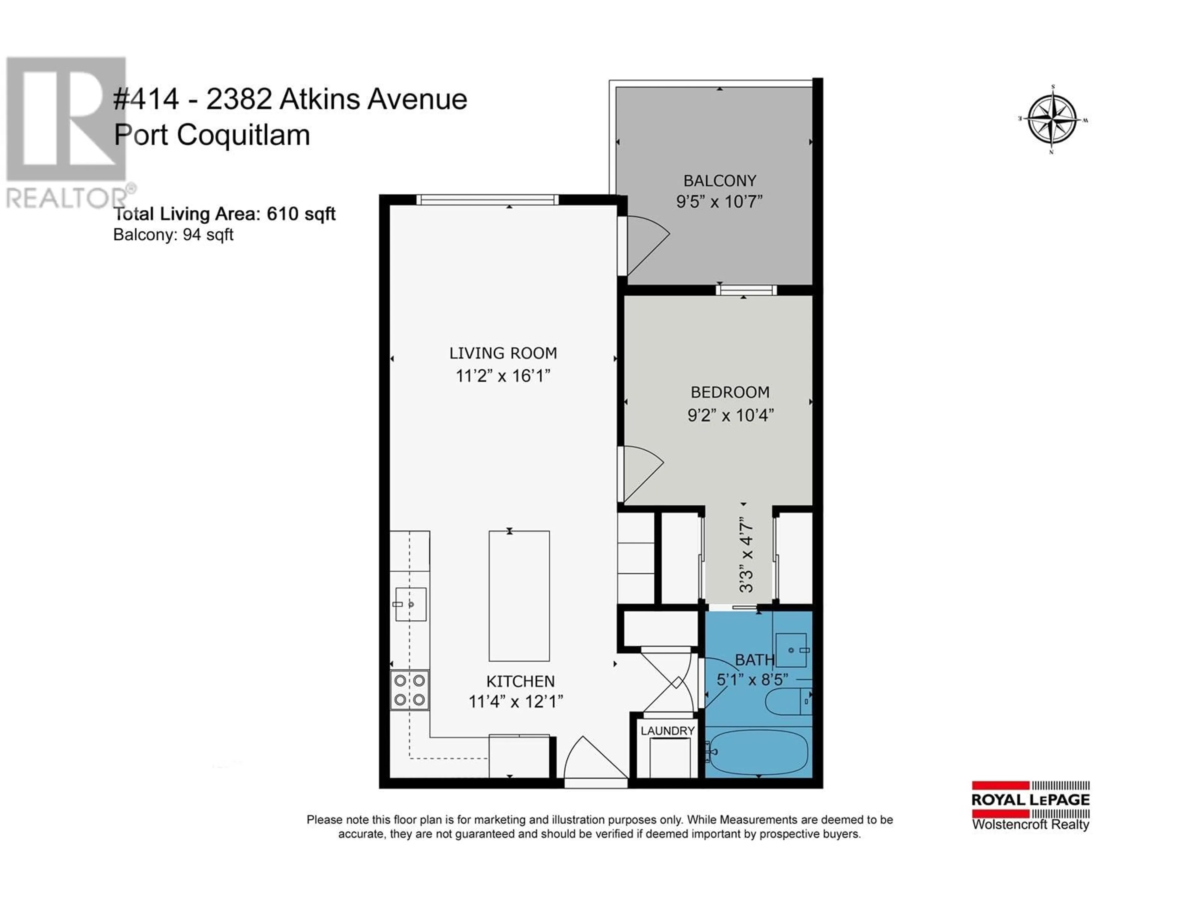 Floor plan for 414 - 2382 ATKINS AVENUE, Port Coquitlam British Columbia V3C0G7