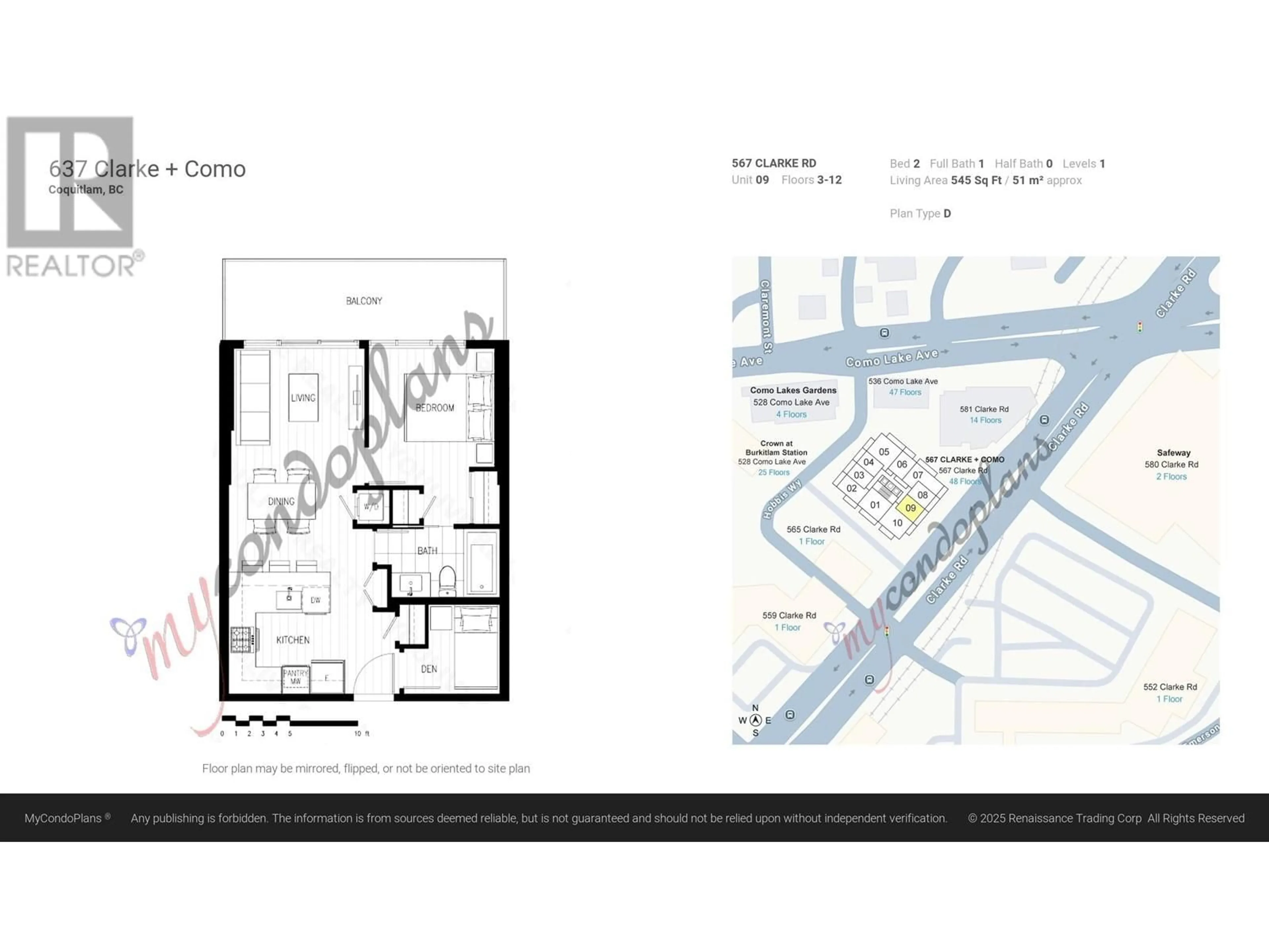 Floor plan for 909 - 567 CLARKE ROAD, Coquitlam British Columbia V3J0K7
