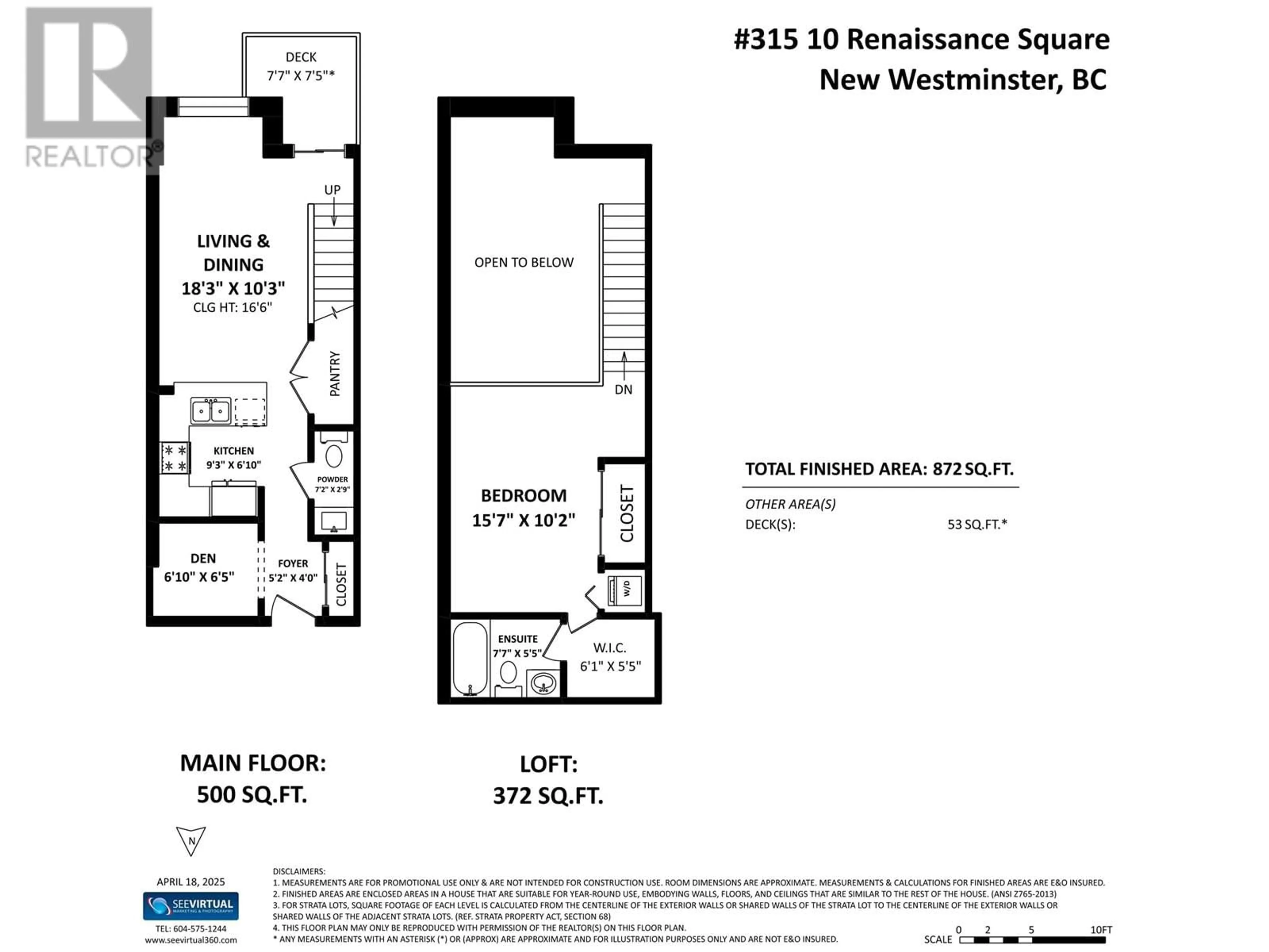 Floor plan for 315 - 10 RENAISSANCE SQUARE, New Westminster British Columbia V3M7B1