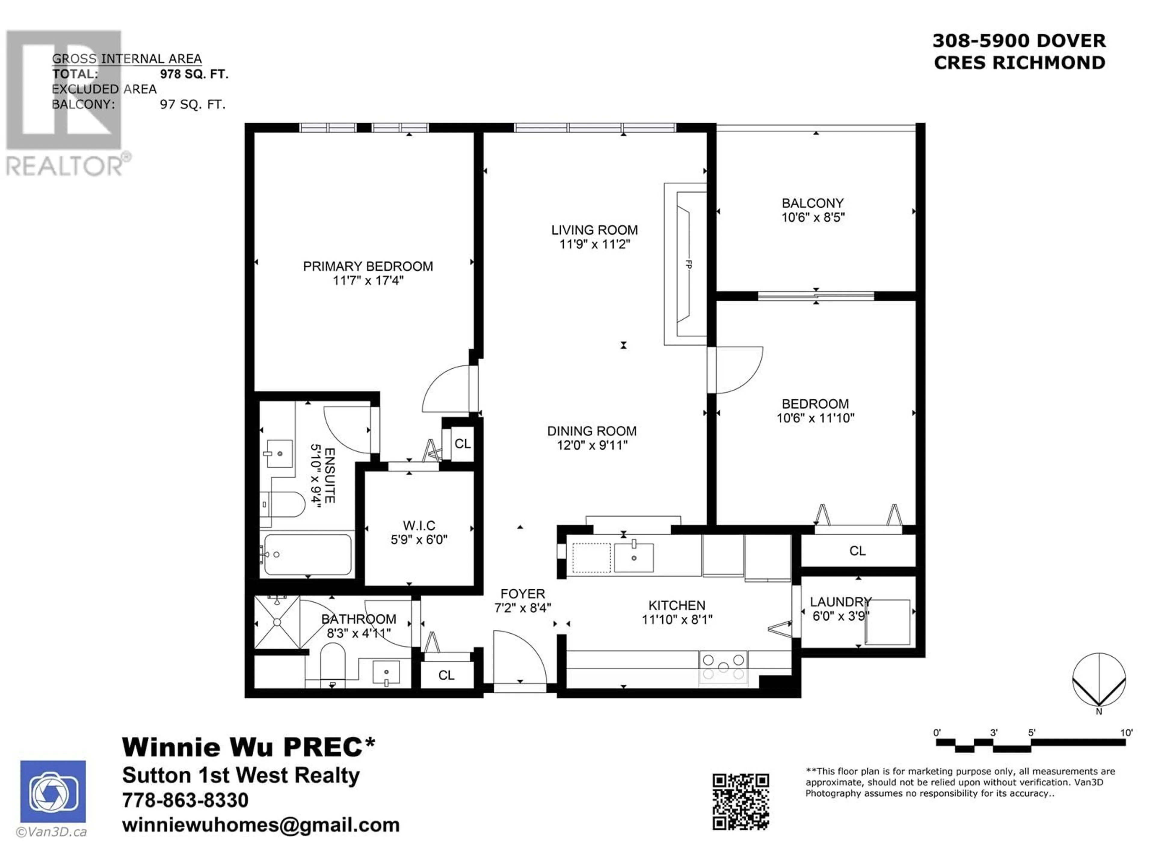 Floor plan for 308 - 5900 DOVER CRESCENT, Richmond British Columbia V7C5R4