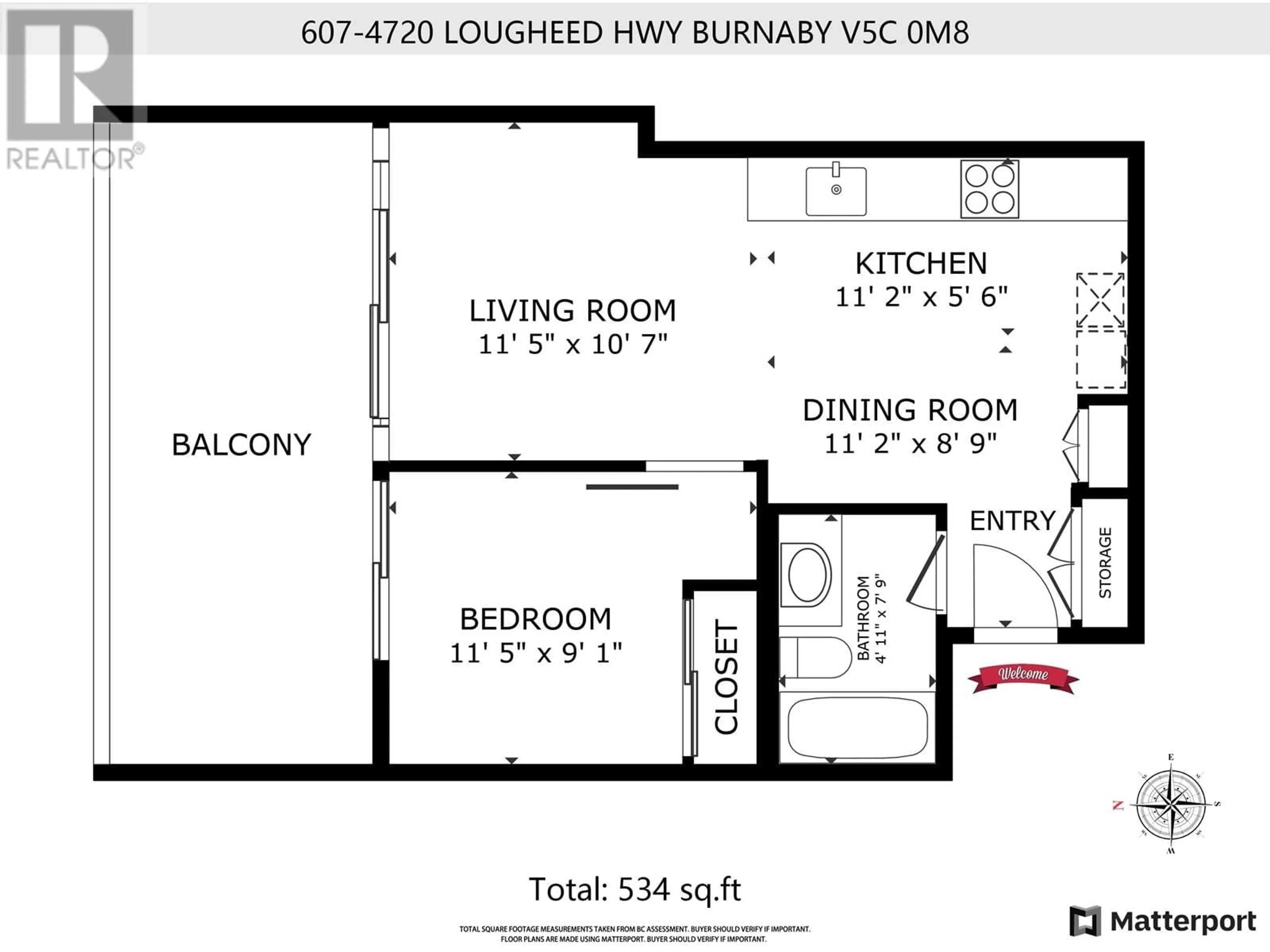 Floor plan for 607 - 4720 LOUGHEED HIGHWAY, Burnaby British Columbia V5C0M8