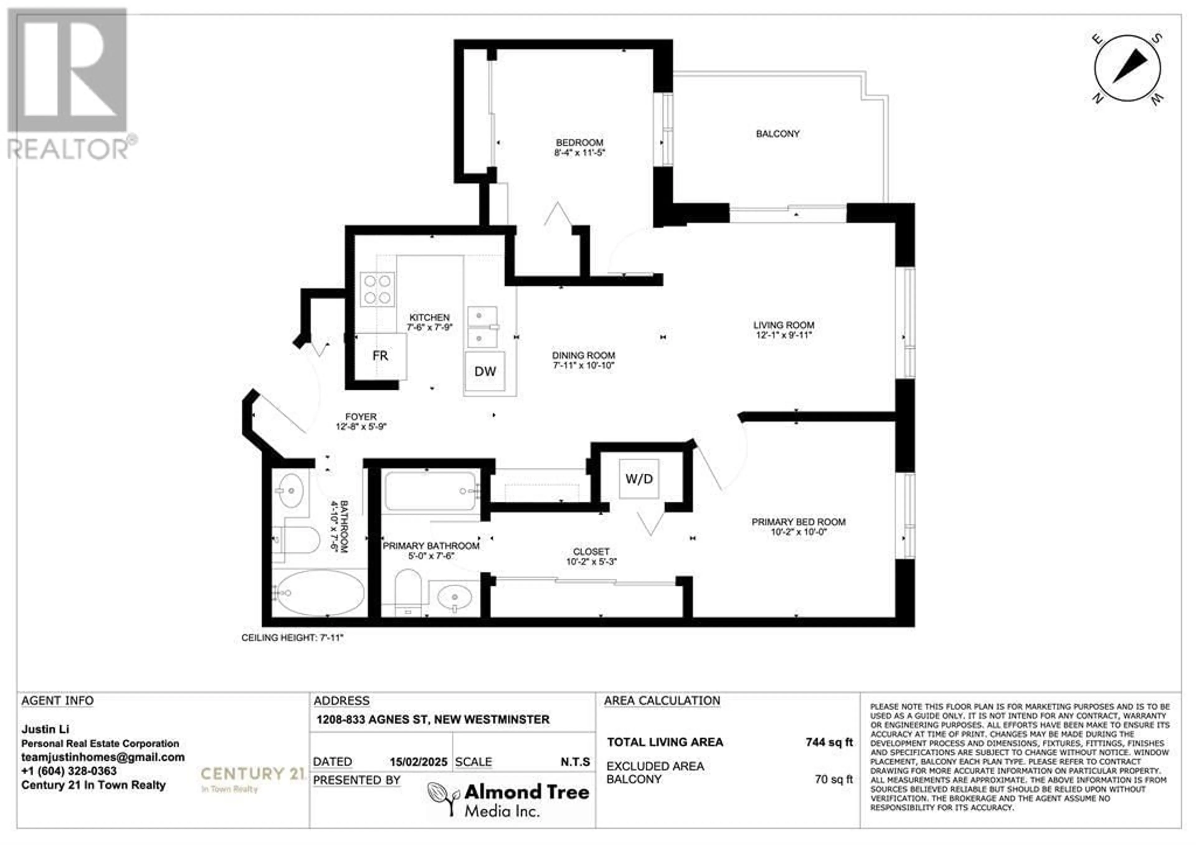 Floor plan for 1208 - 833 AGNES STREET, New Westminster British Columbia V3M0B1