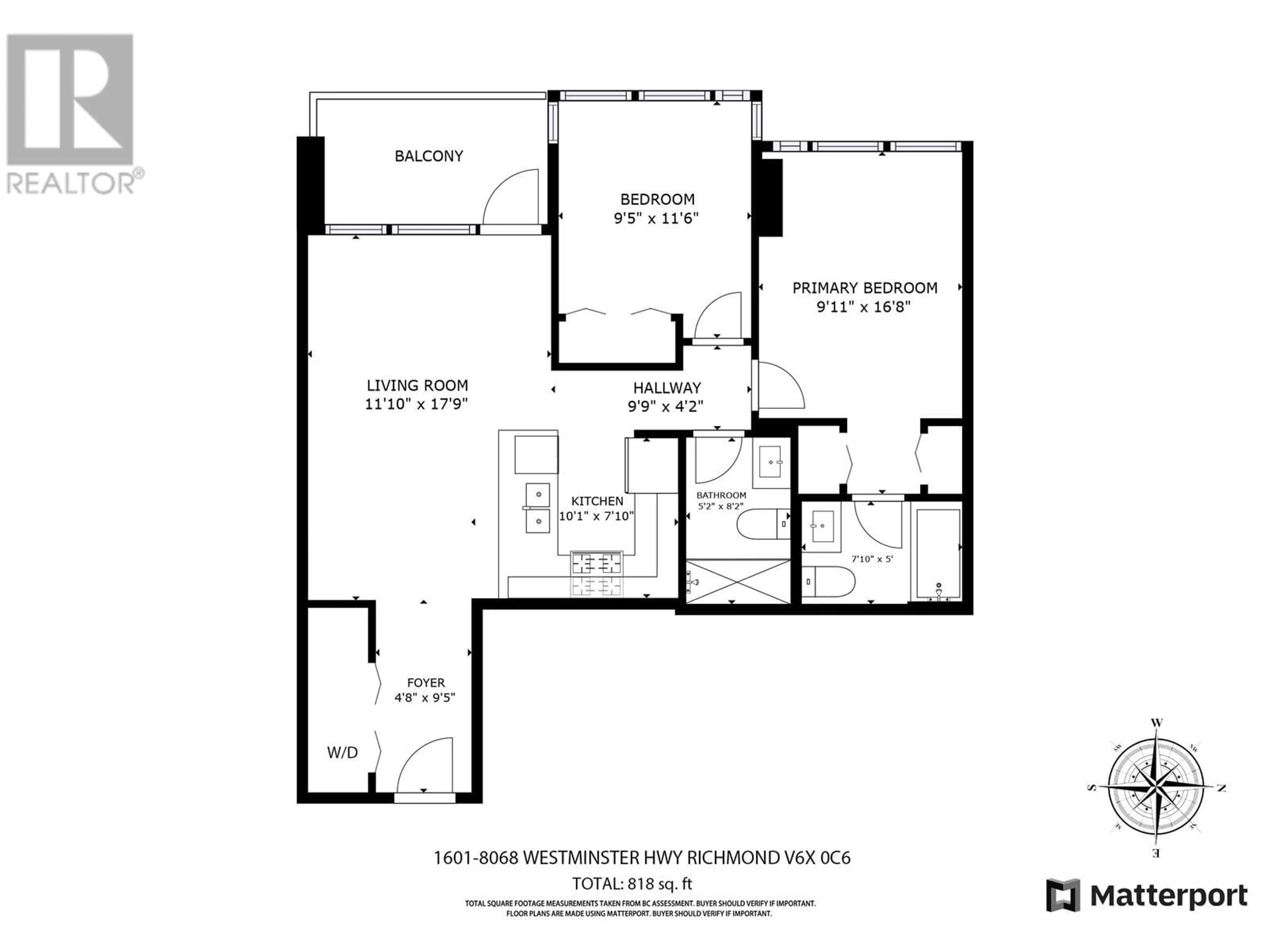 Floor plan for 1601 - 8068 WESTMINSTER HIGHWAY, Richmond British Columbia V6X0C6