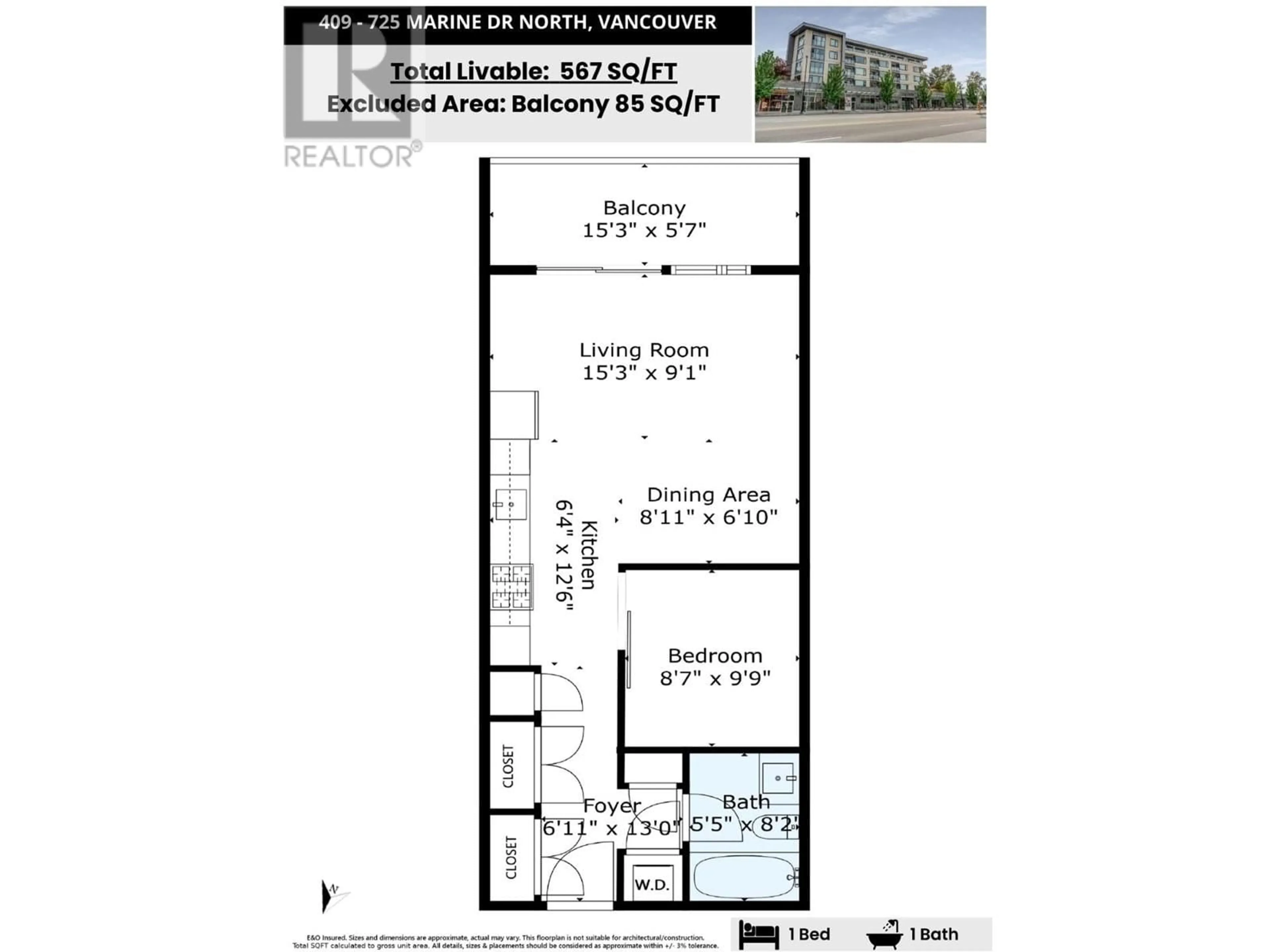 Floor plan for 409 - 725 MARINE DRIVE, North Vancouver British Columbia V7M0G2