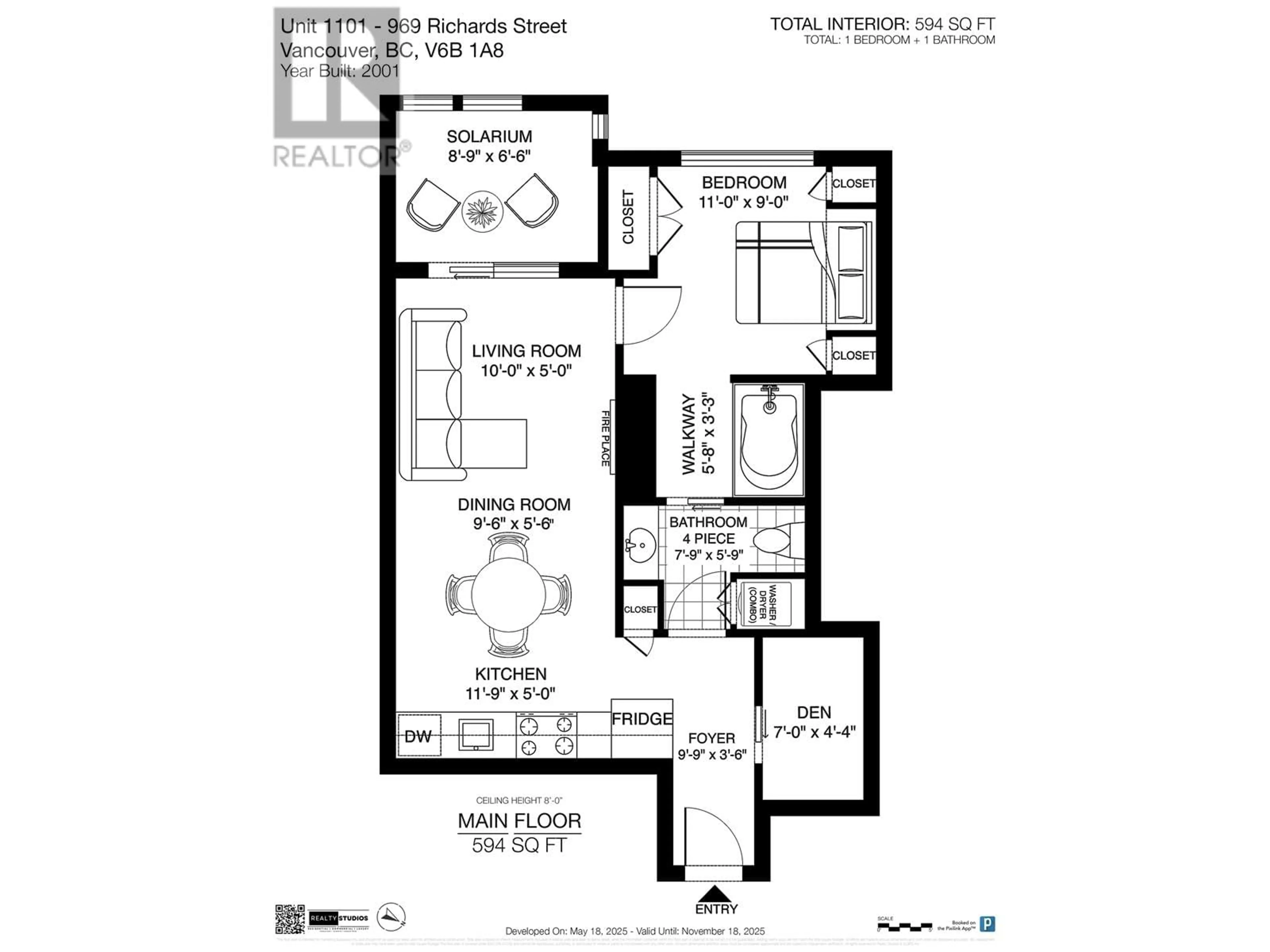 Floor plan for 1101 - 969 RICHARDS STREET, Vancouver British Columbia V6B1A8