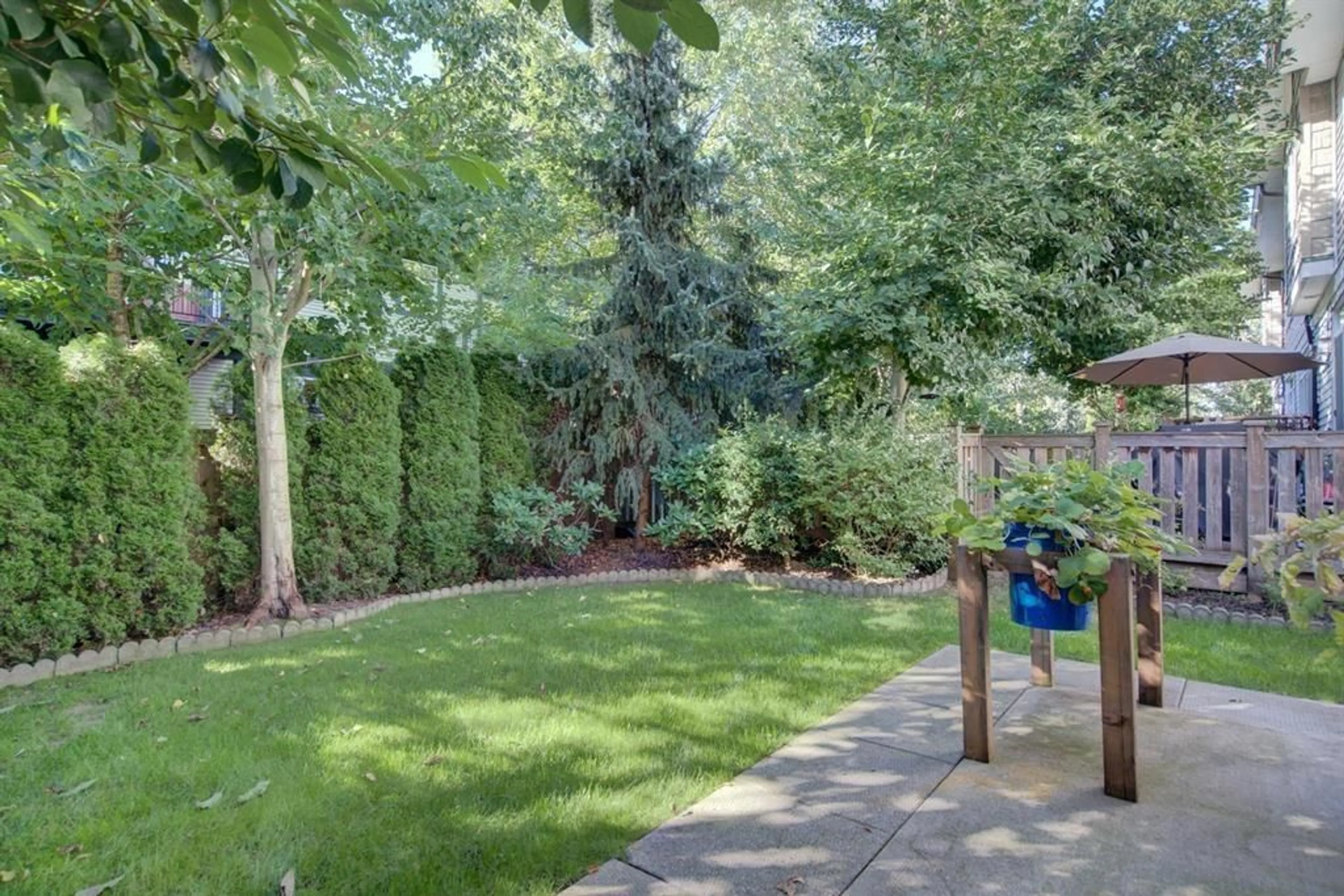 Patio, forest/trees view for 78 - 14356 63A, Surrey British Columbia V3X0E3