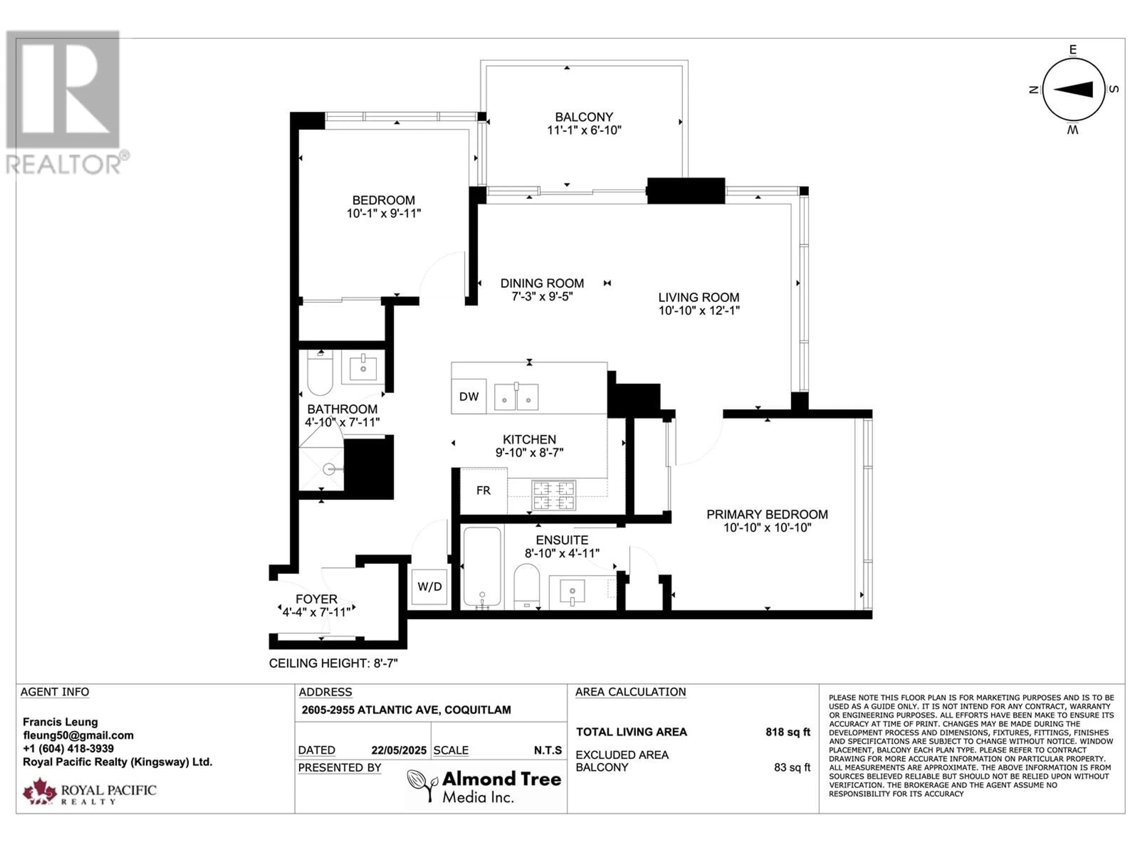 Floor plan for 2605 - 2955 ATLANTIC AVENUE, Coquitlam British Columbia V3B0H9