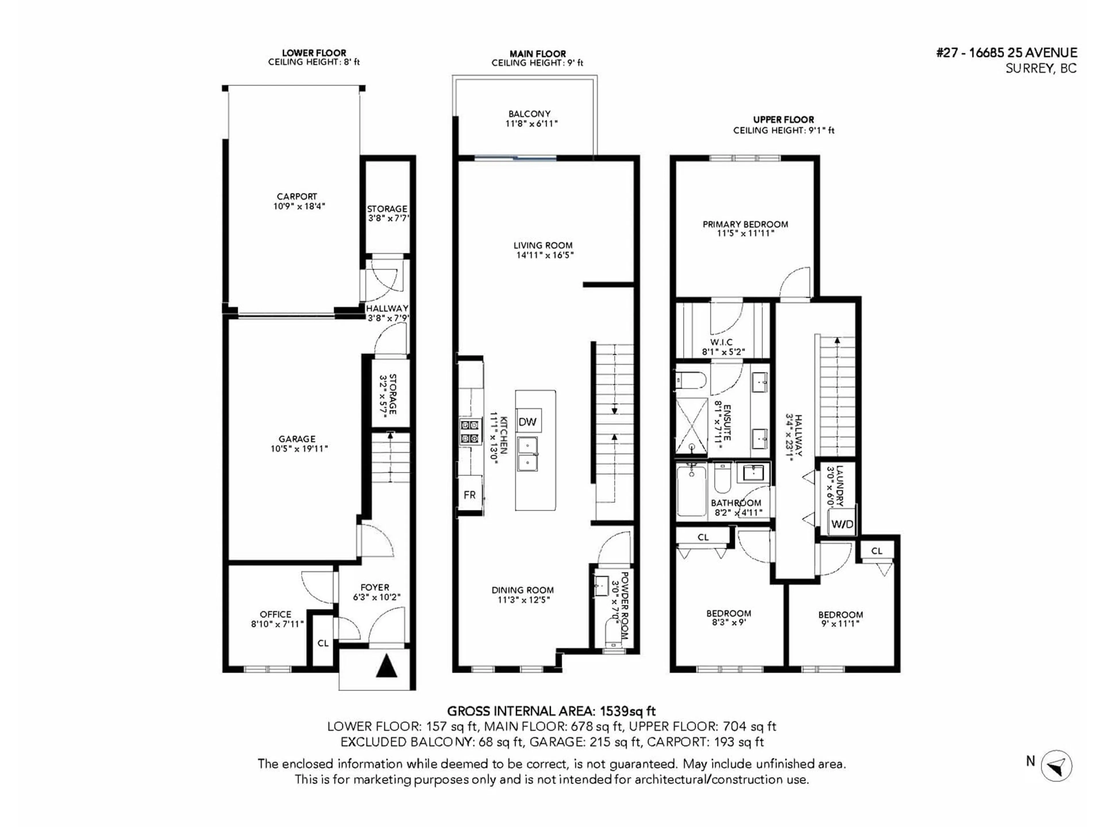 Floor plan for 27 - 16685 25, Surrey British Columbia V3Z0Z4