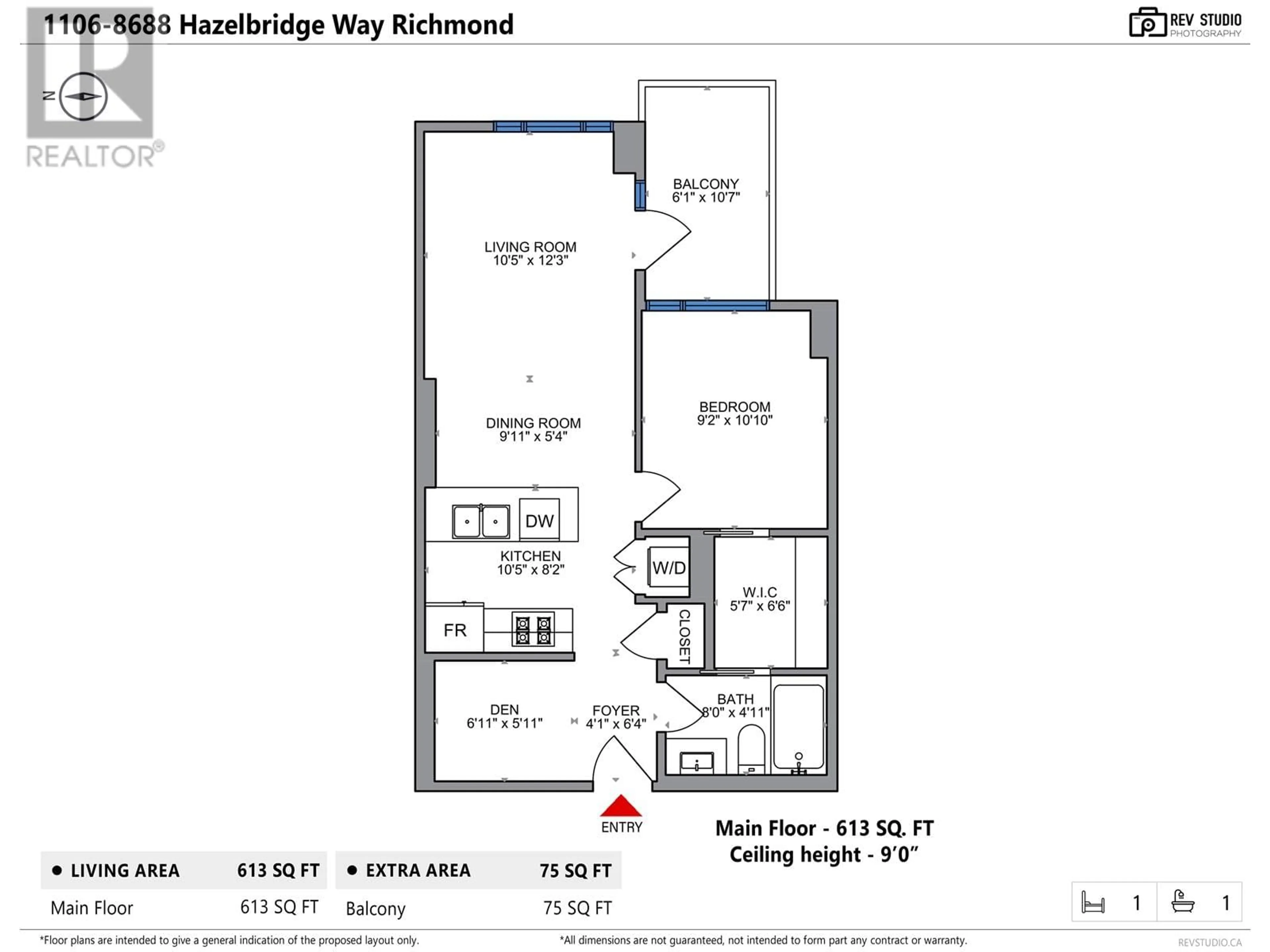 Floor plan for 1106 - 8688 HAZELBRIDGE WAY, Richmond British Columbia V6X0R6