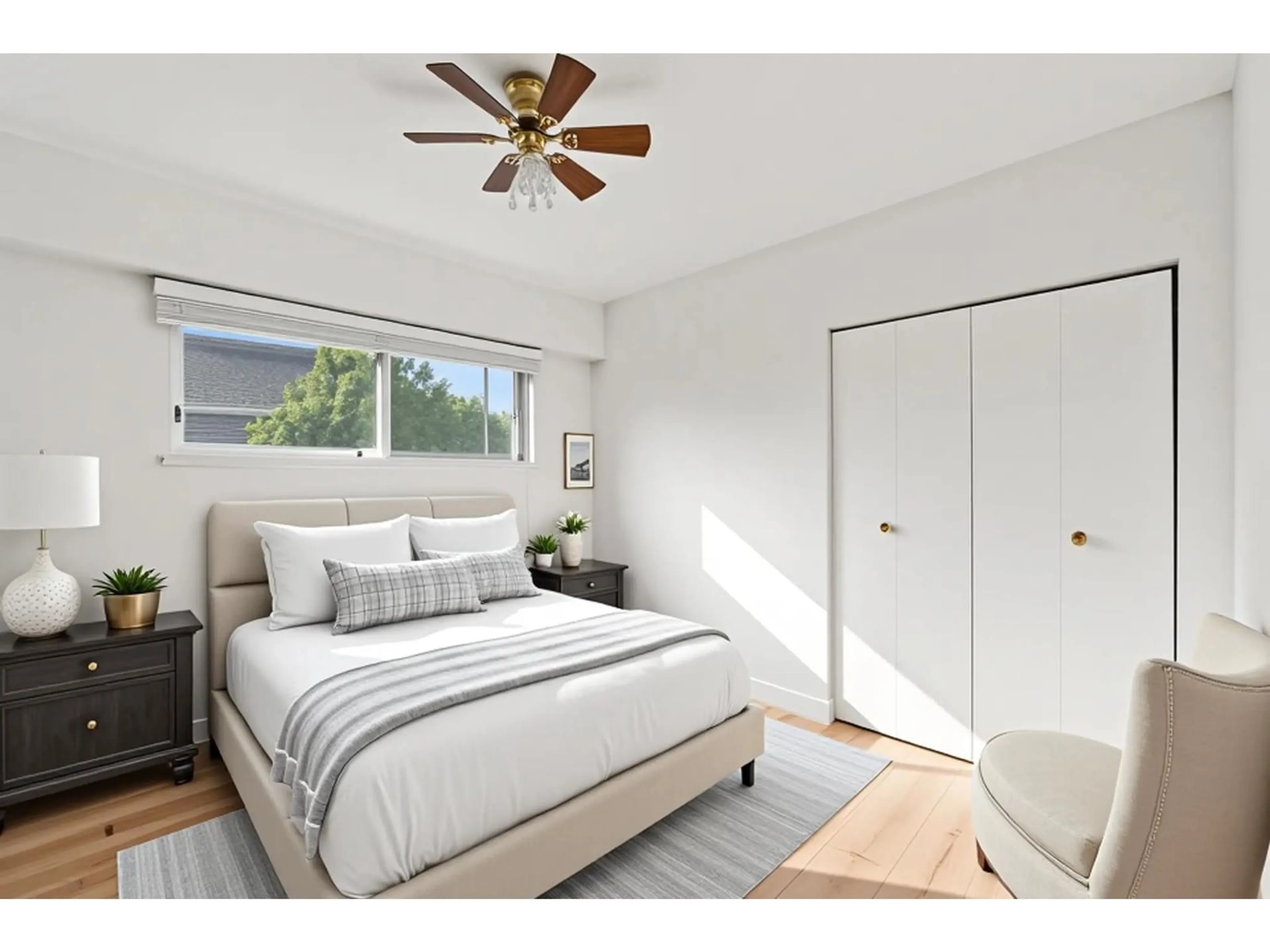 Bedroom with bed, wood/laminate floor for 45782 VICTORIA AVENUE, Chilliwack British Columbia V2P2T5