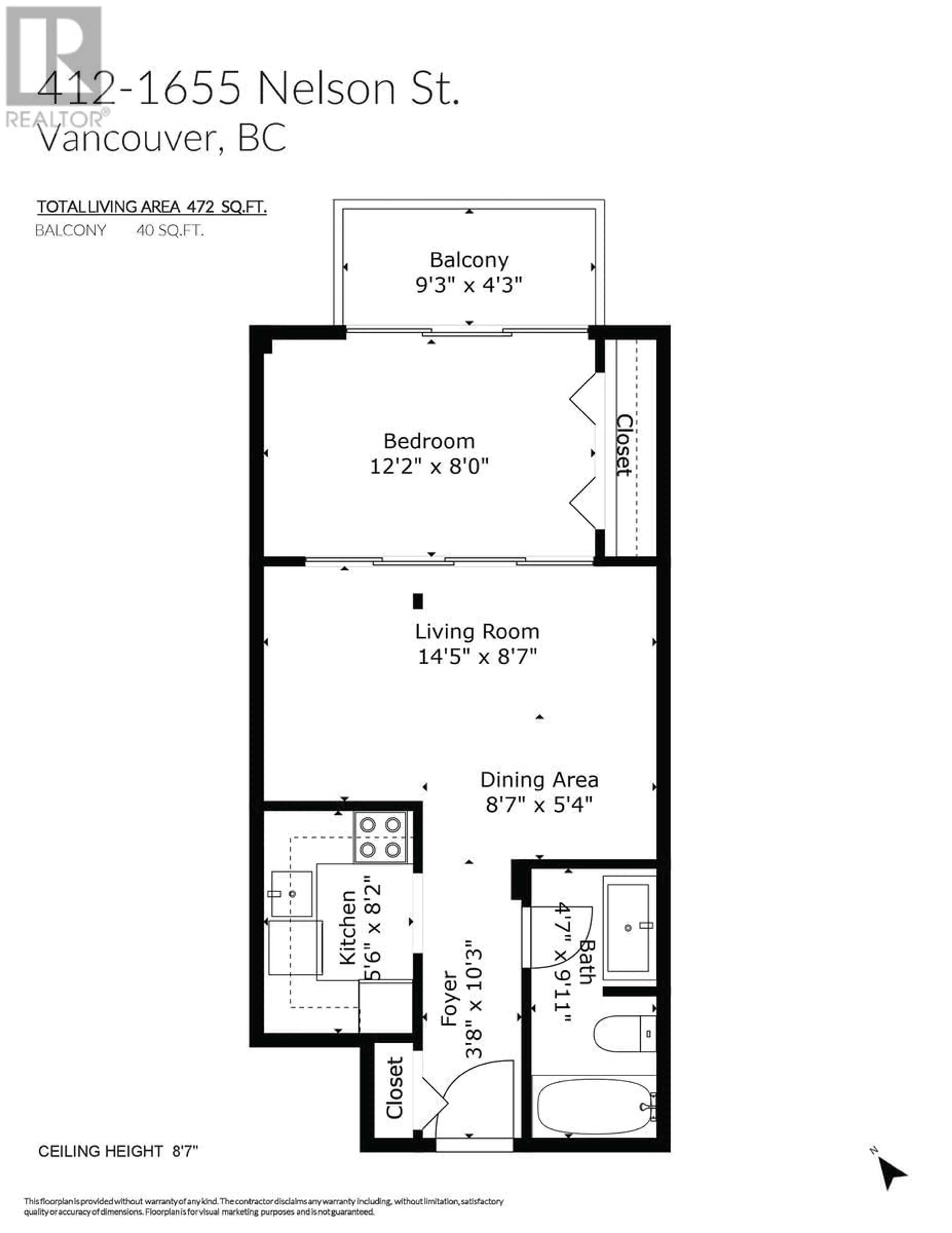 Floor plan for 412 - 1655 NELSON STREET, Vancouver British Columbia V6G1M4