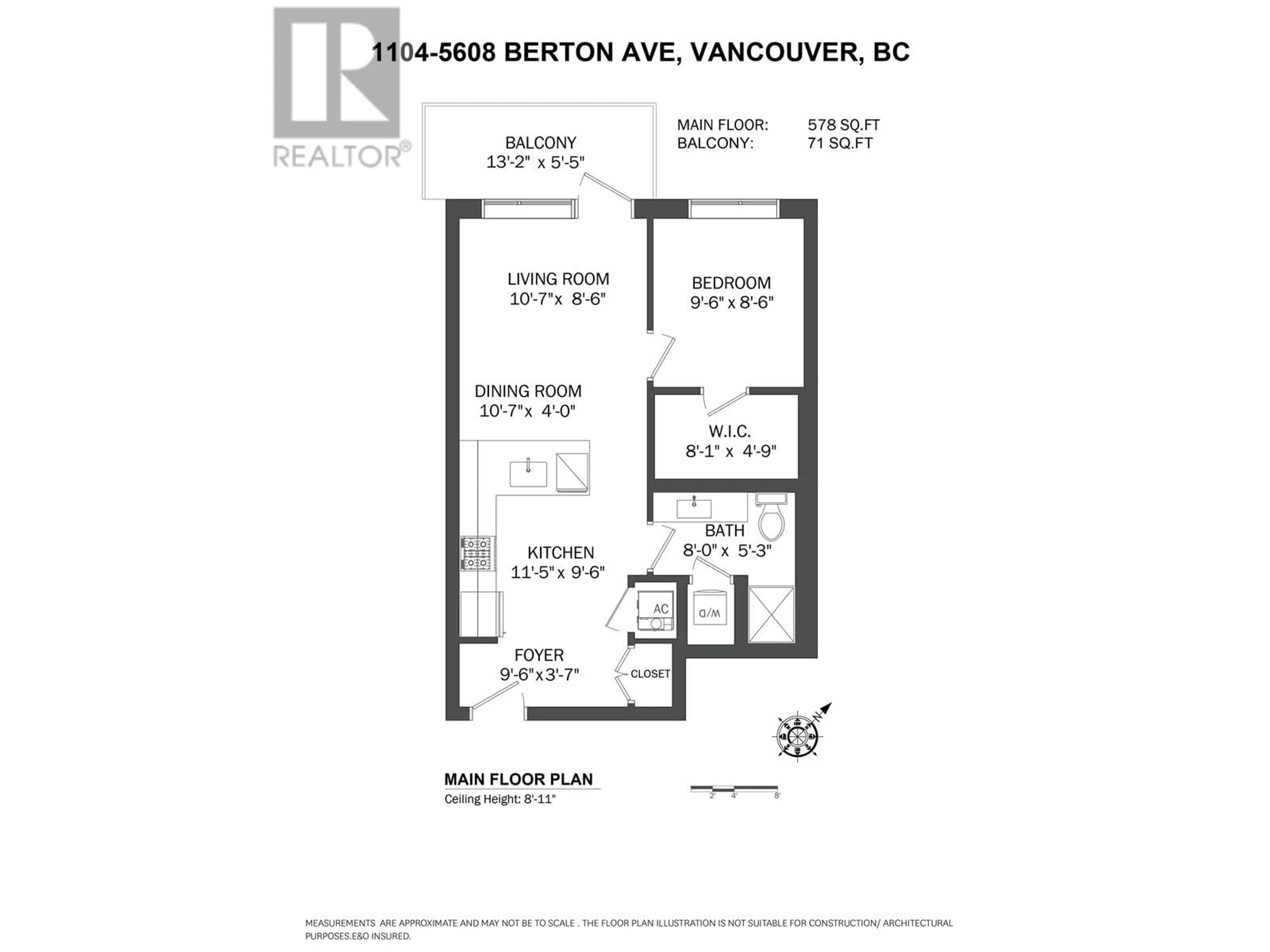 Floor plan for 1104 - 5608 BERTON AVENUE, Vancouver British Columbia V6S0M6