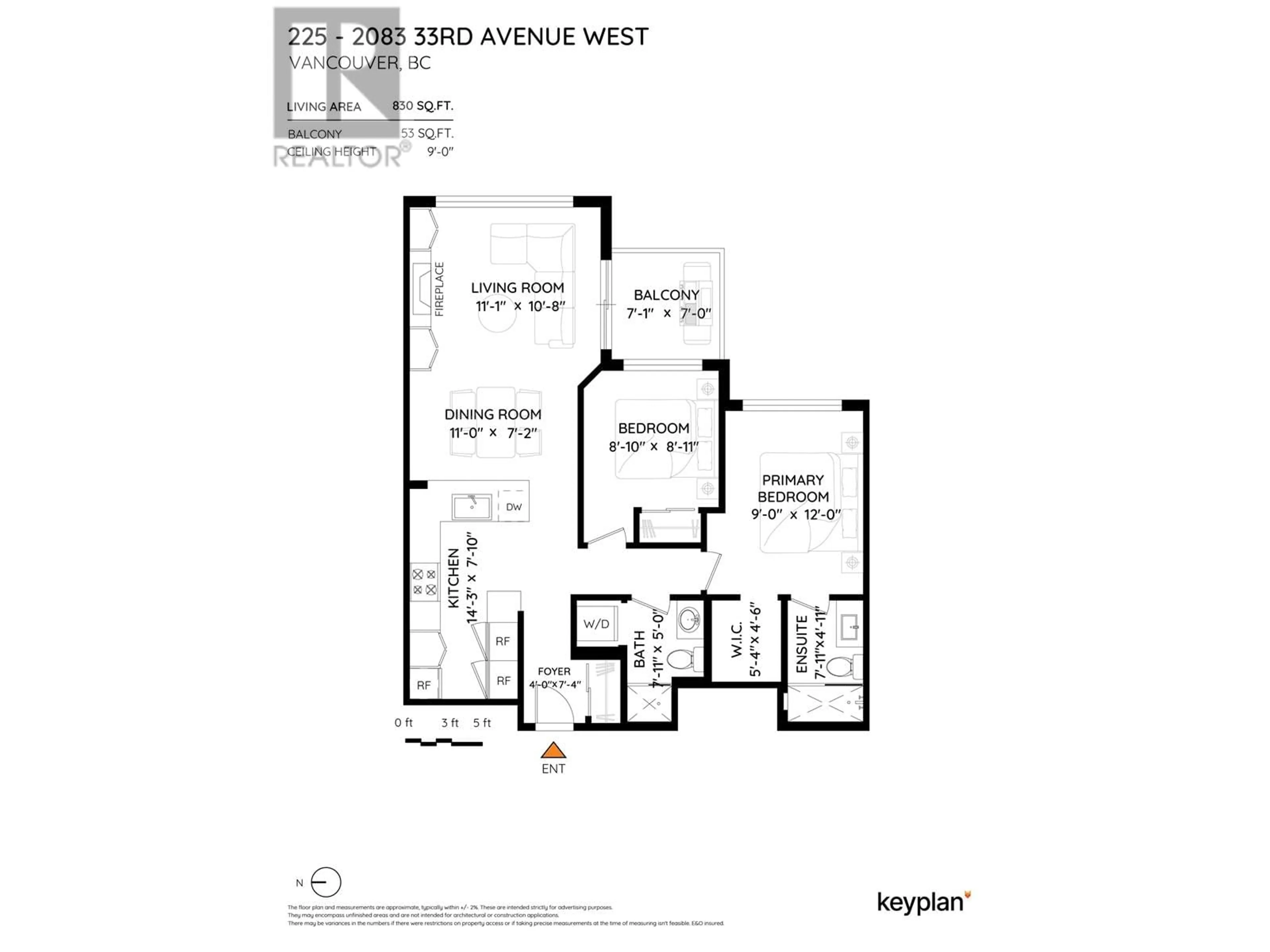 Floor plan for 225 - 2083 33RD AVENUE, Vancouver British Columbia V6M4M6