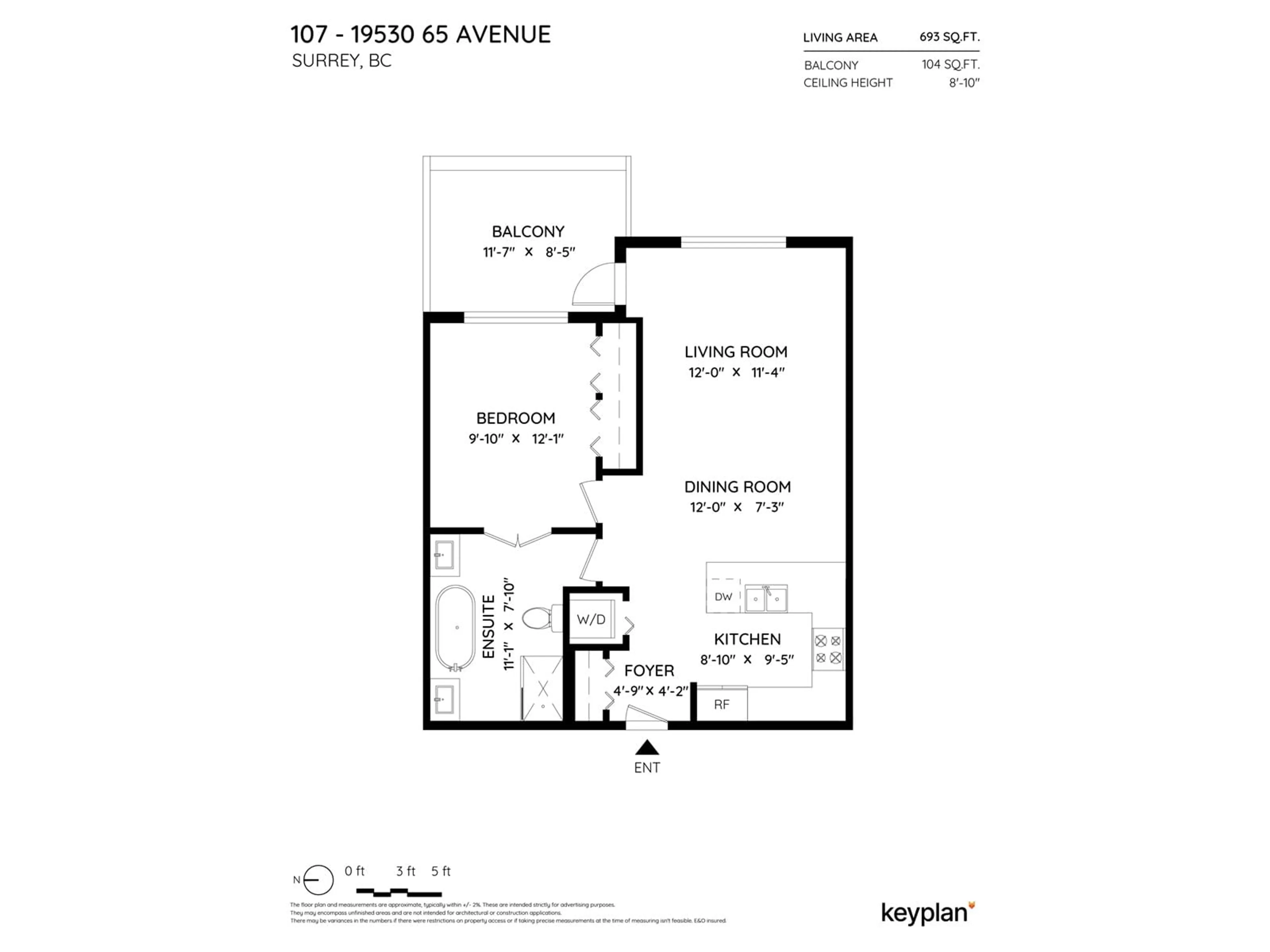 Floor plan for 107 - 19530 65, Surrey British Columbia V4N6M1