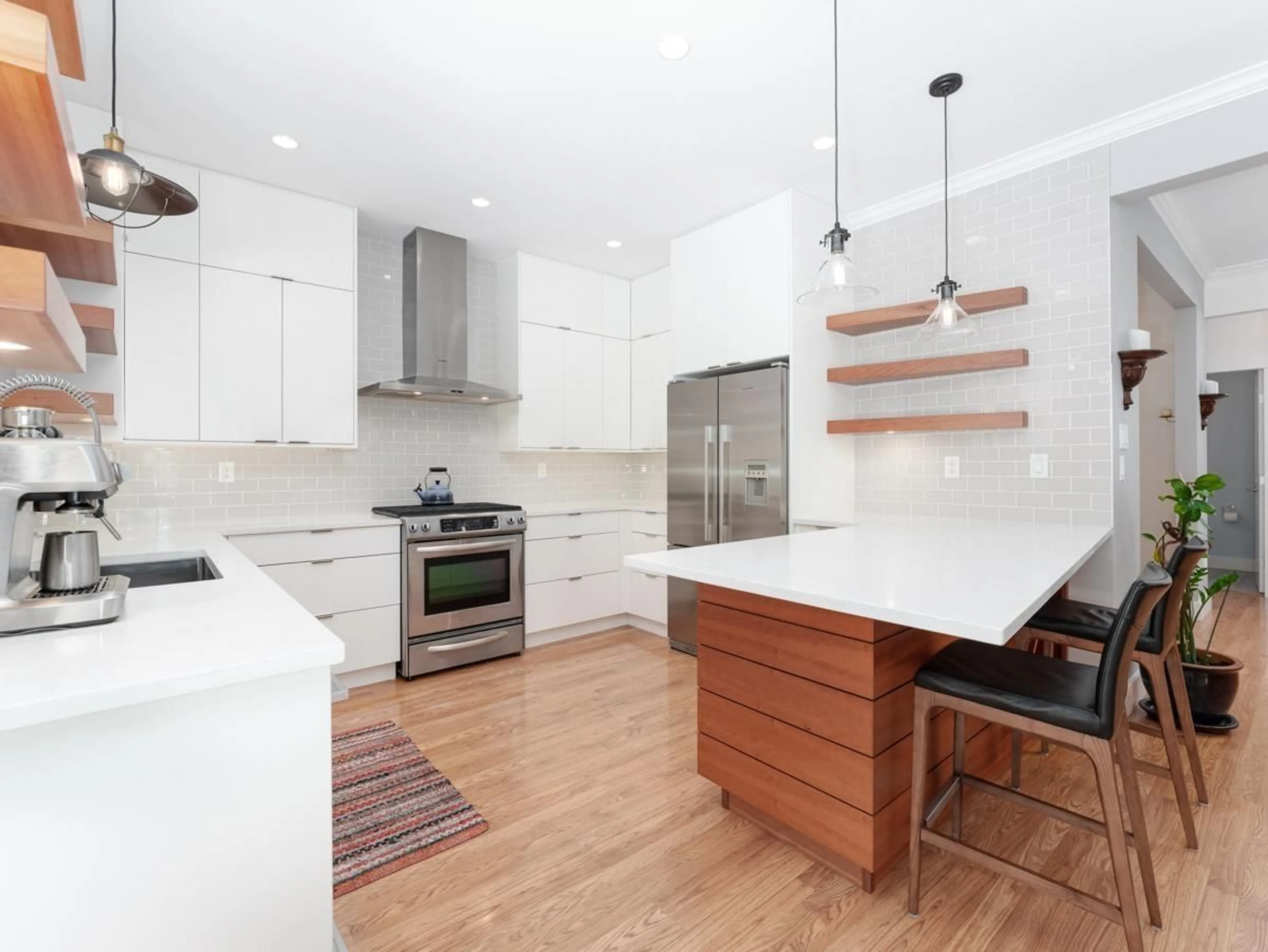 Contemporary kitchen, wood/laminate floor for 1383 129A, Surrey British Columbia V4A3Y8