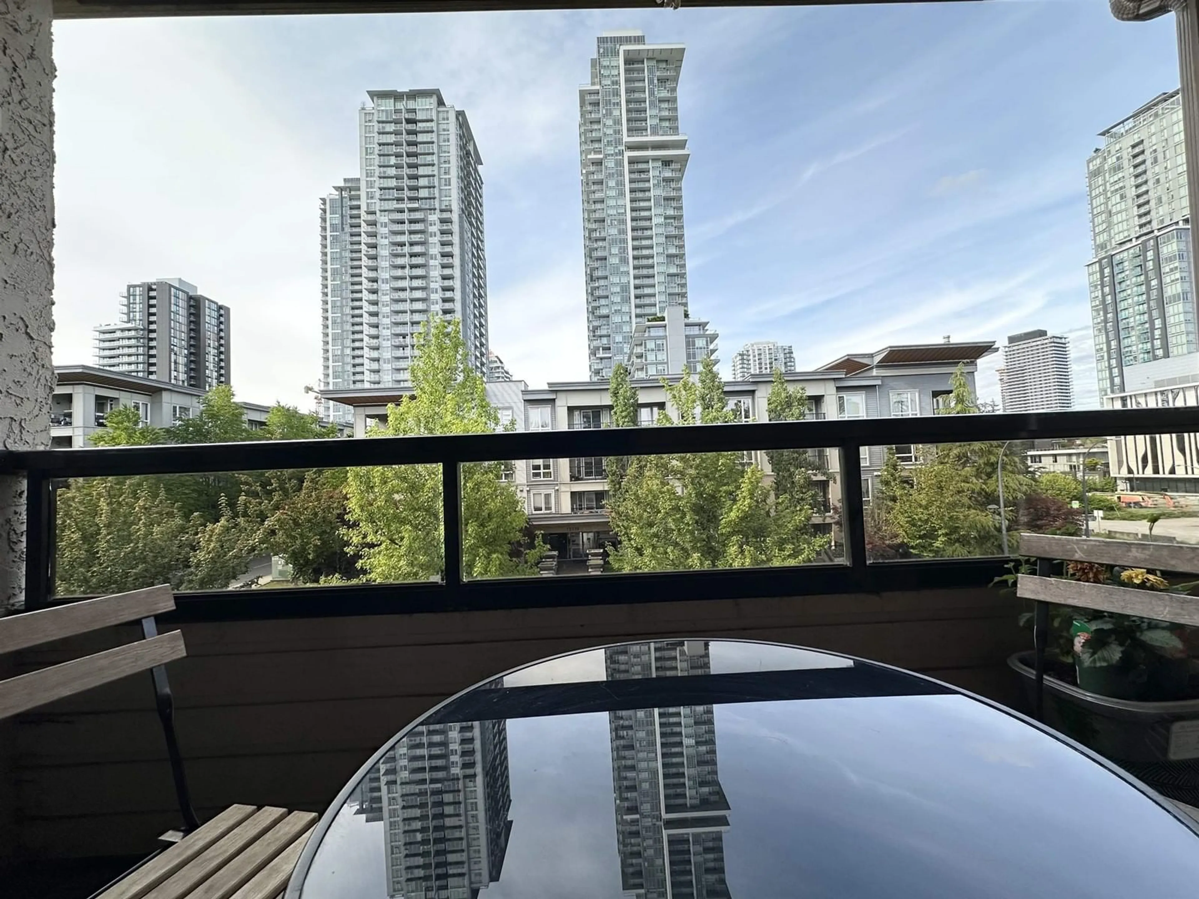 Balcony in the apartment, city buildings view from balcony for 311 - 13344 102A, Surrey British Columbia V3T5J7
