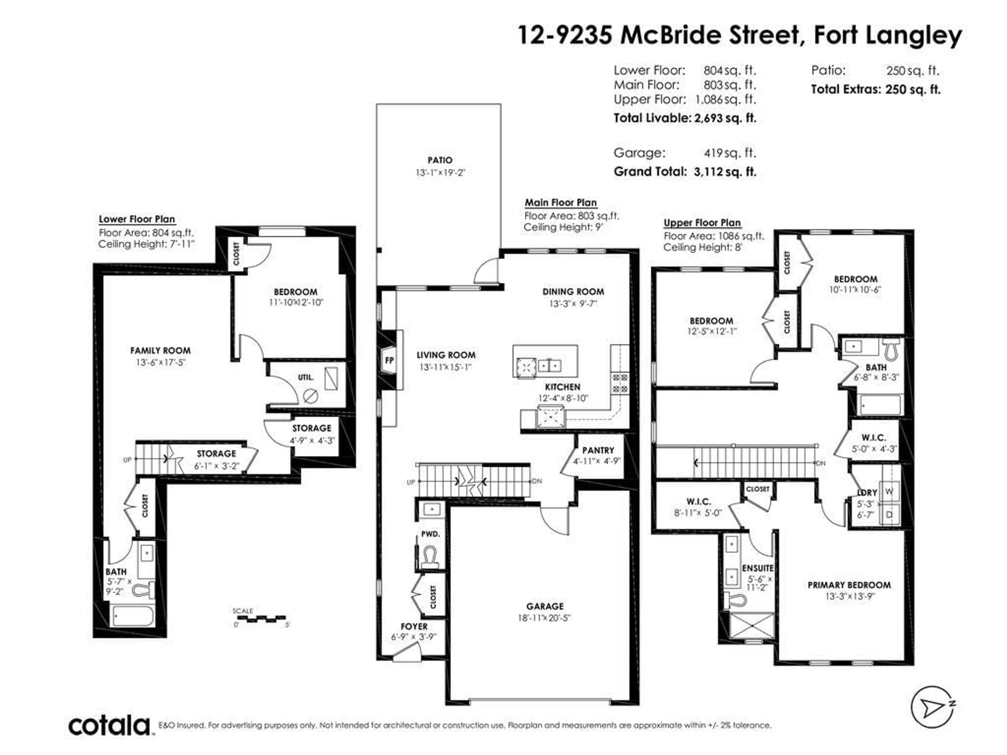 Floor plan for 12 - 9235 MCBRIDE, Langley British Columbia V1M2S6