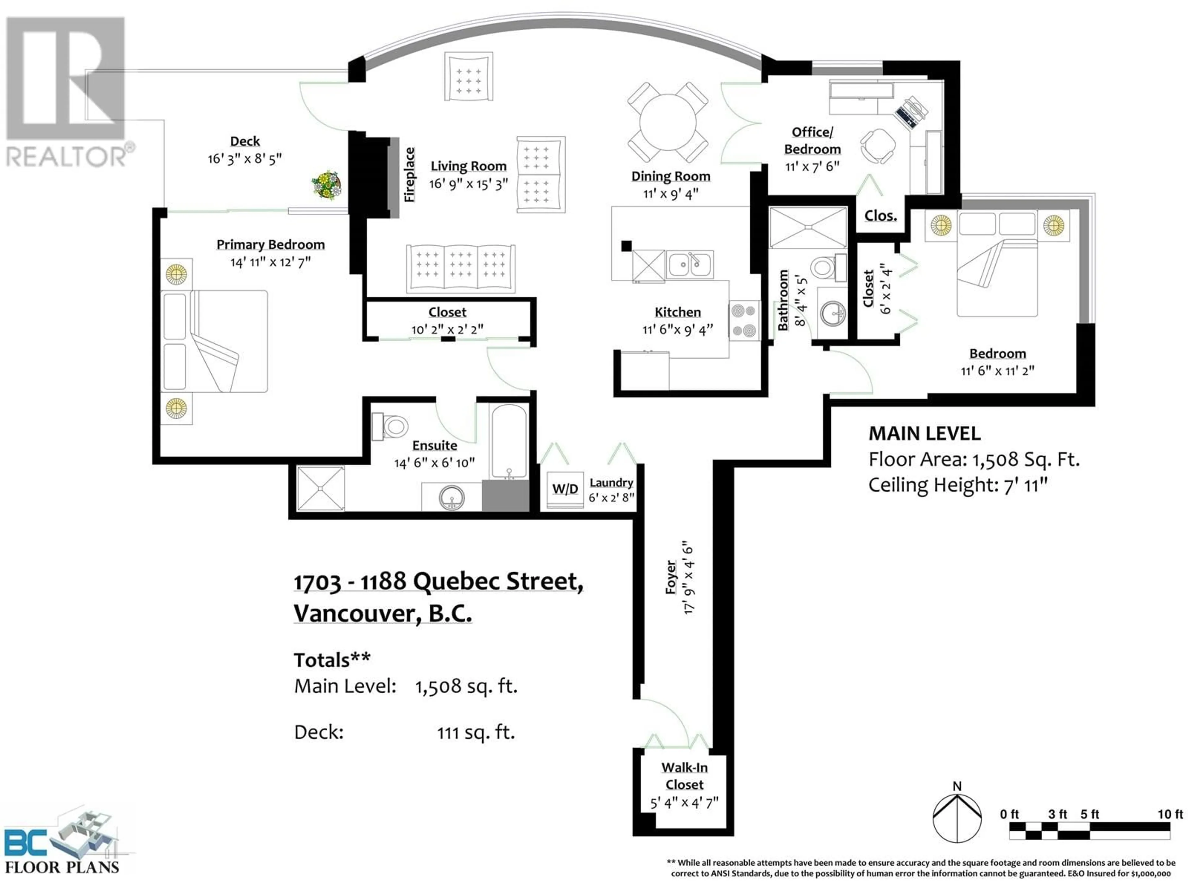 Floor plan for 1703 - 1188 QUEBEC STREET, Vancouver British Columbia V6A4B3