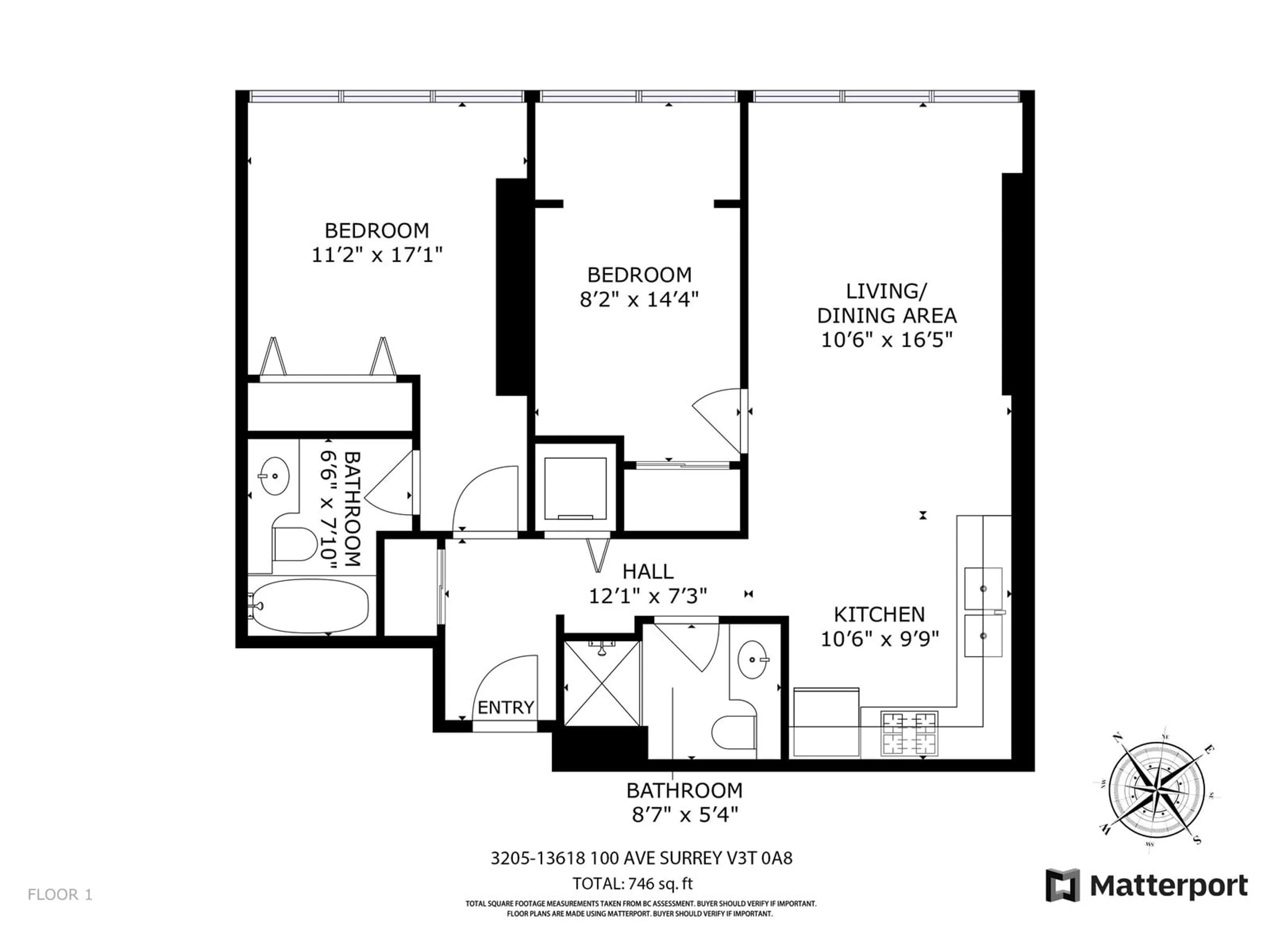 Floor plan for 3205 - 13618 100, Surrey British Columbia V3T0A8