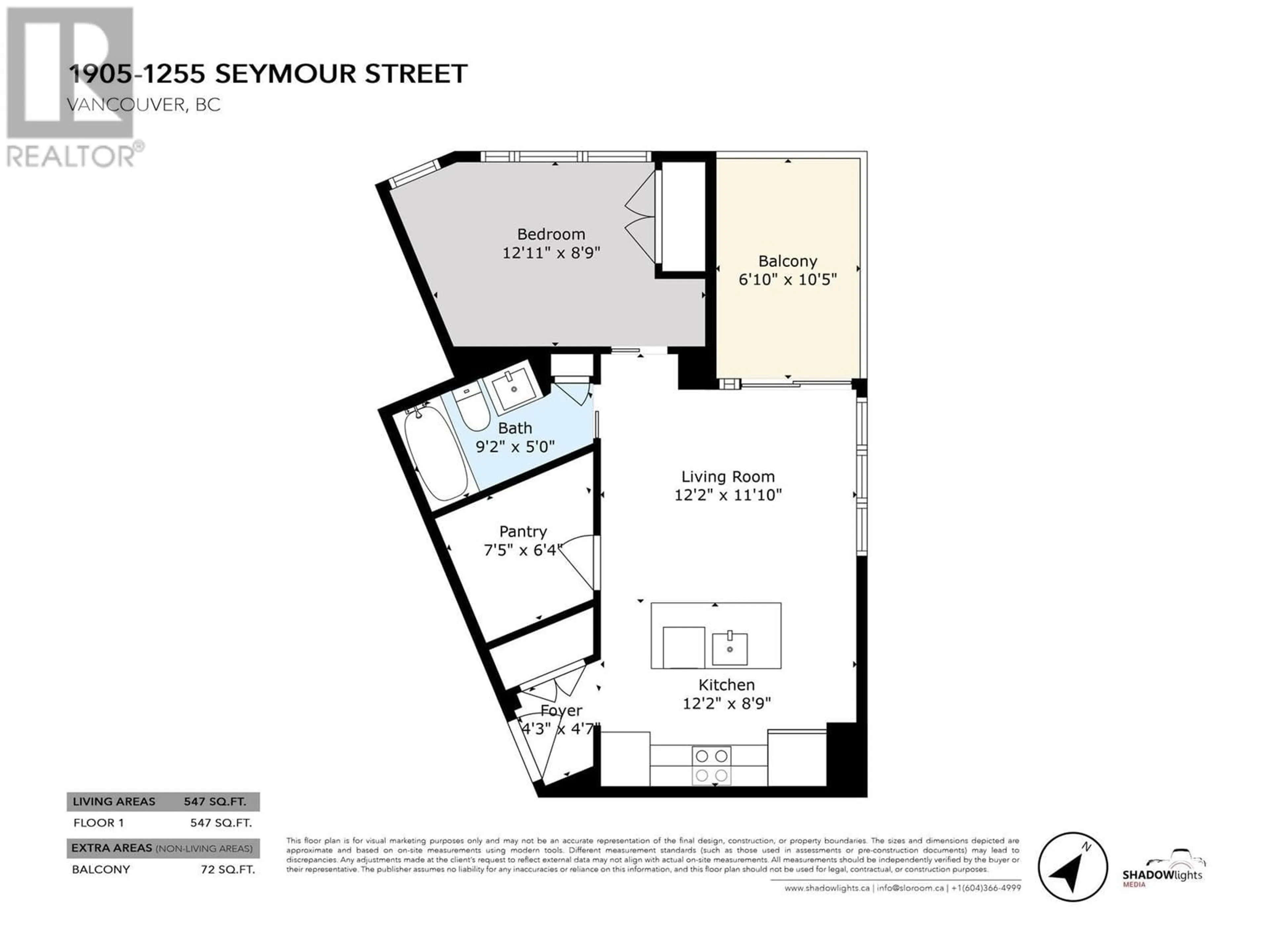 Floor plan for 1905 - 1255 SEYMOUR STREET, Vancouver British Columbia V6B0H1