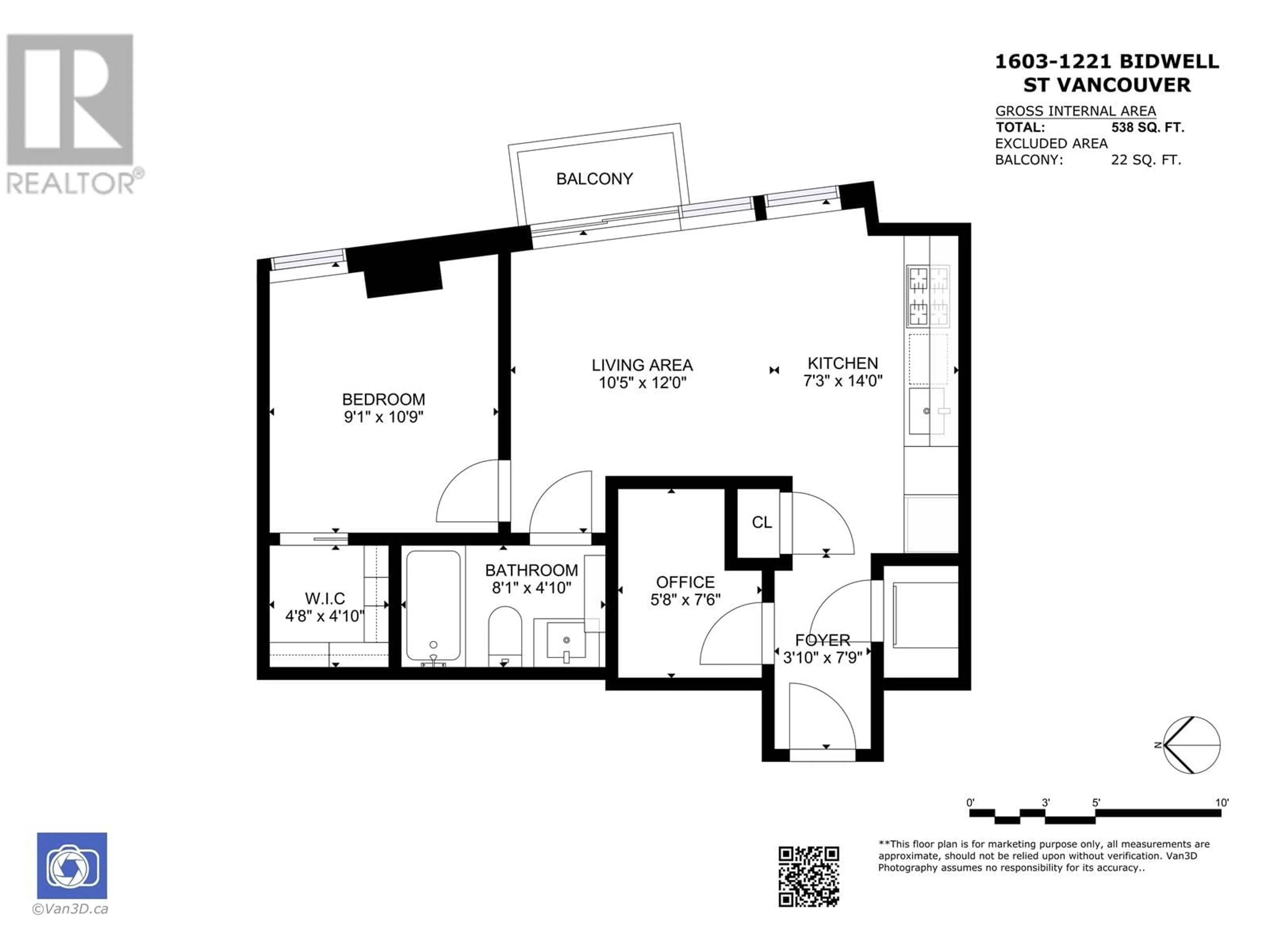 Floor plan for 1603 - 1221 BIDWELL STREET, Vancouver British Columbia V6G0B1