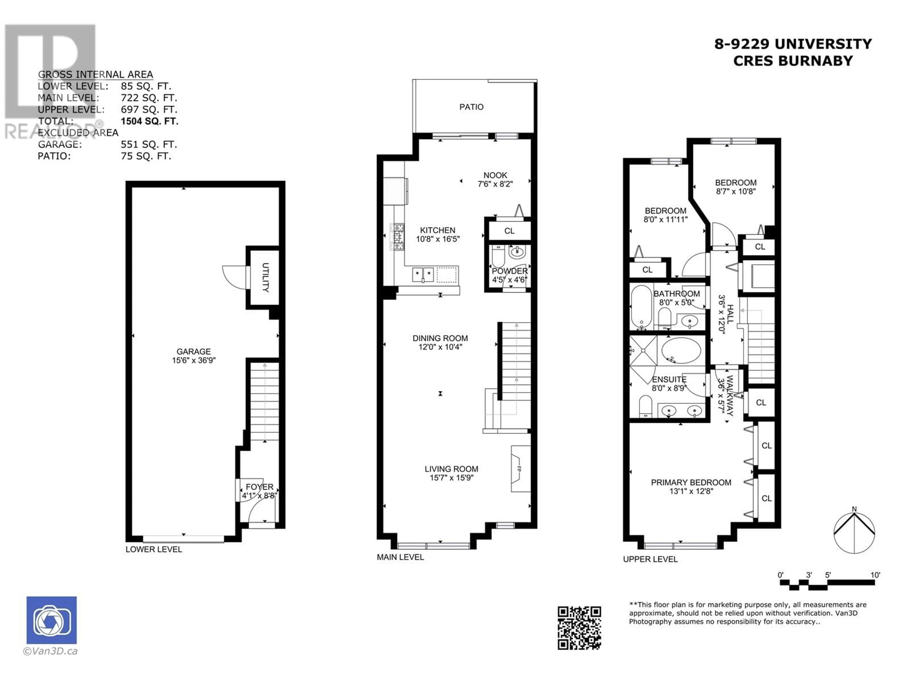 Floor plan for 8 - 9229 UNIVERSITY CRESCENT, Burnaby British Columbia V5A4Z2