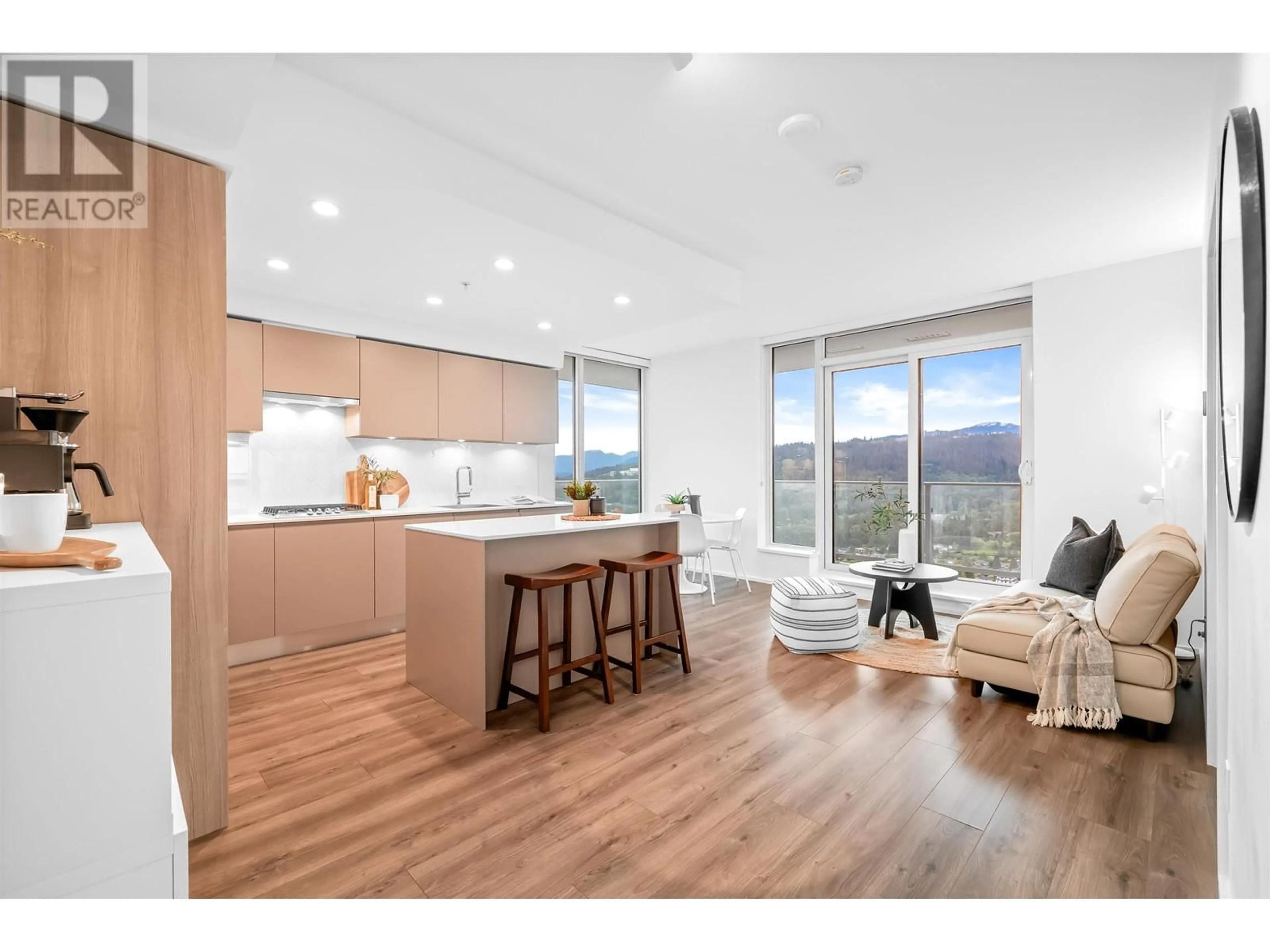 Open concept kitchen, wood/laminate floor for 4110 - 3833 EVERGREEN PLACE, Burnaby British Columbia V3J0M2