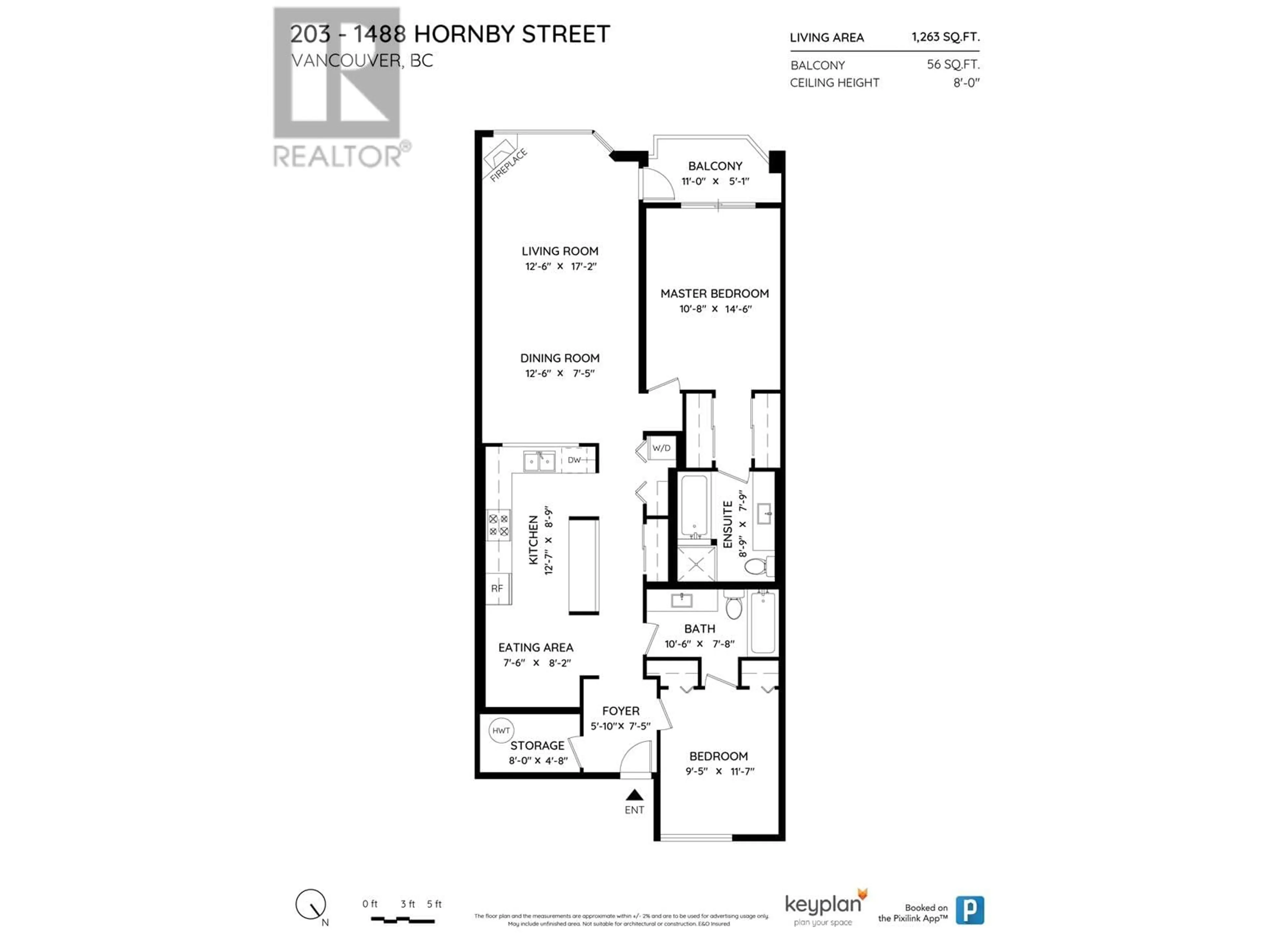 Floor plan for 203 - 1488 HORNBY STREET, Vancouver British Columbia V6Z1X3