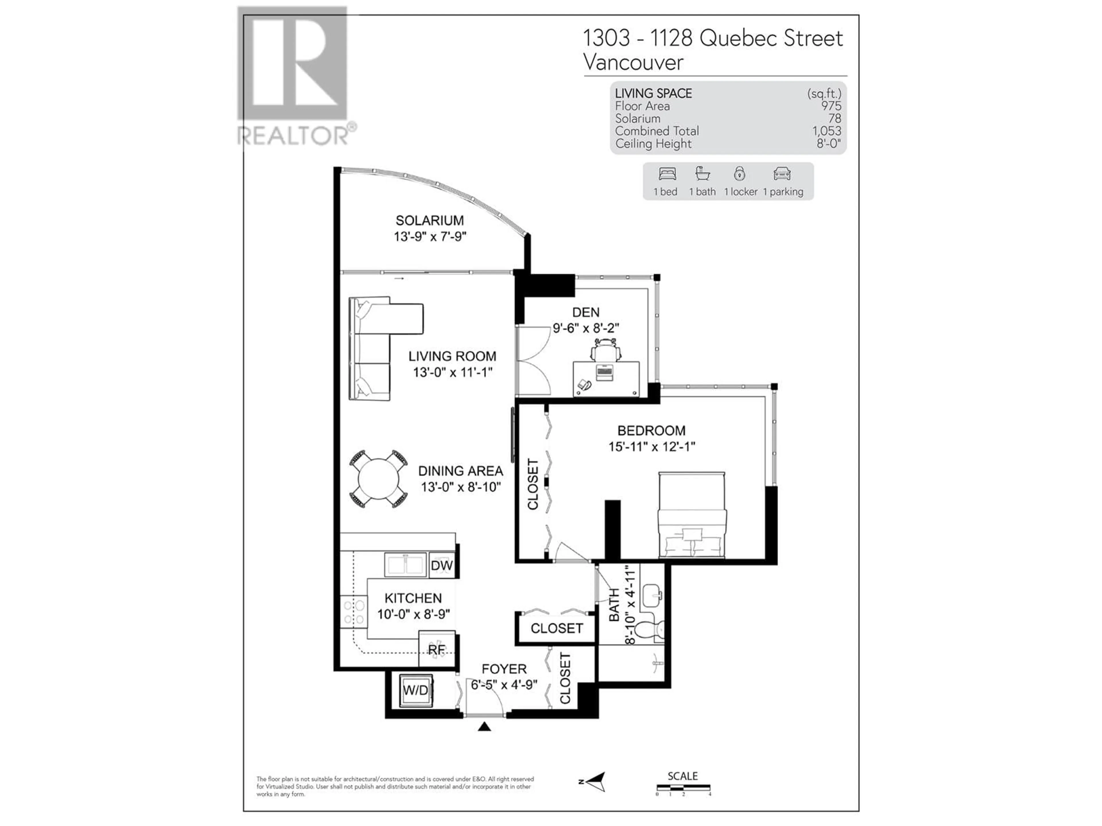 Floor plan for 1303 - 1128 QUEBEC STREET, Vancouver British Columbia V6A4E1