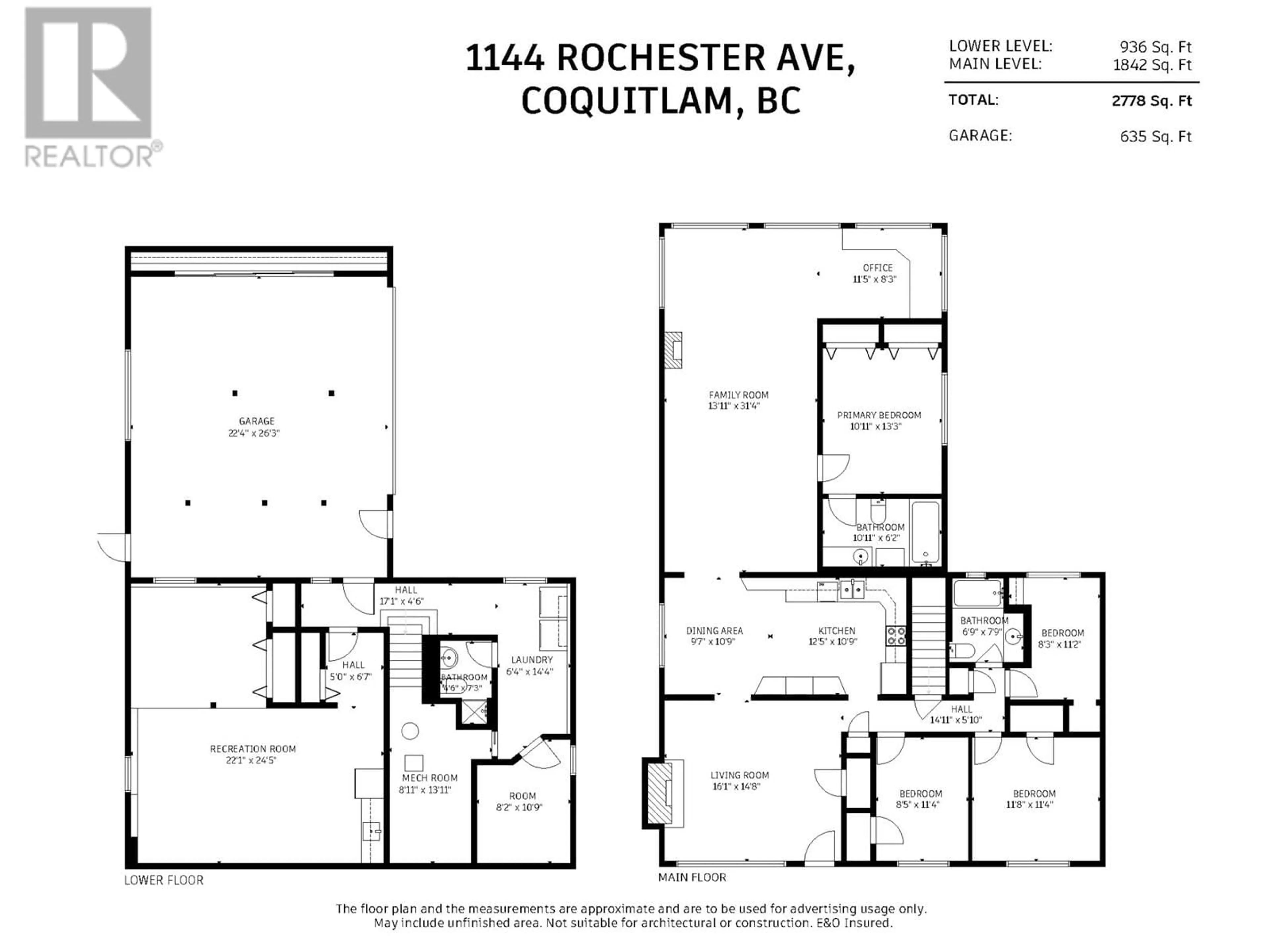 Floor plan for 1144 ROCHESTER AVENUE, Coquitlam British Columbia V3K2X4