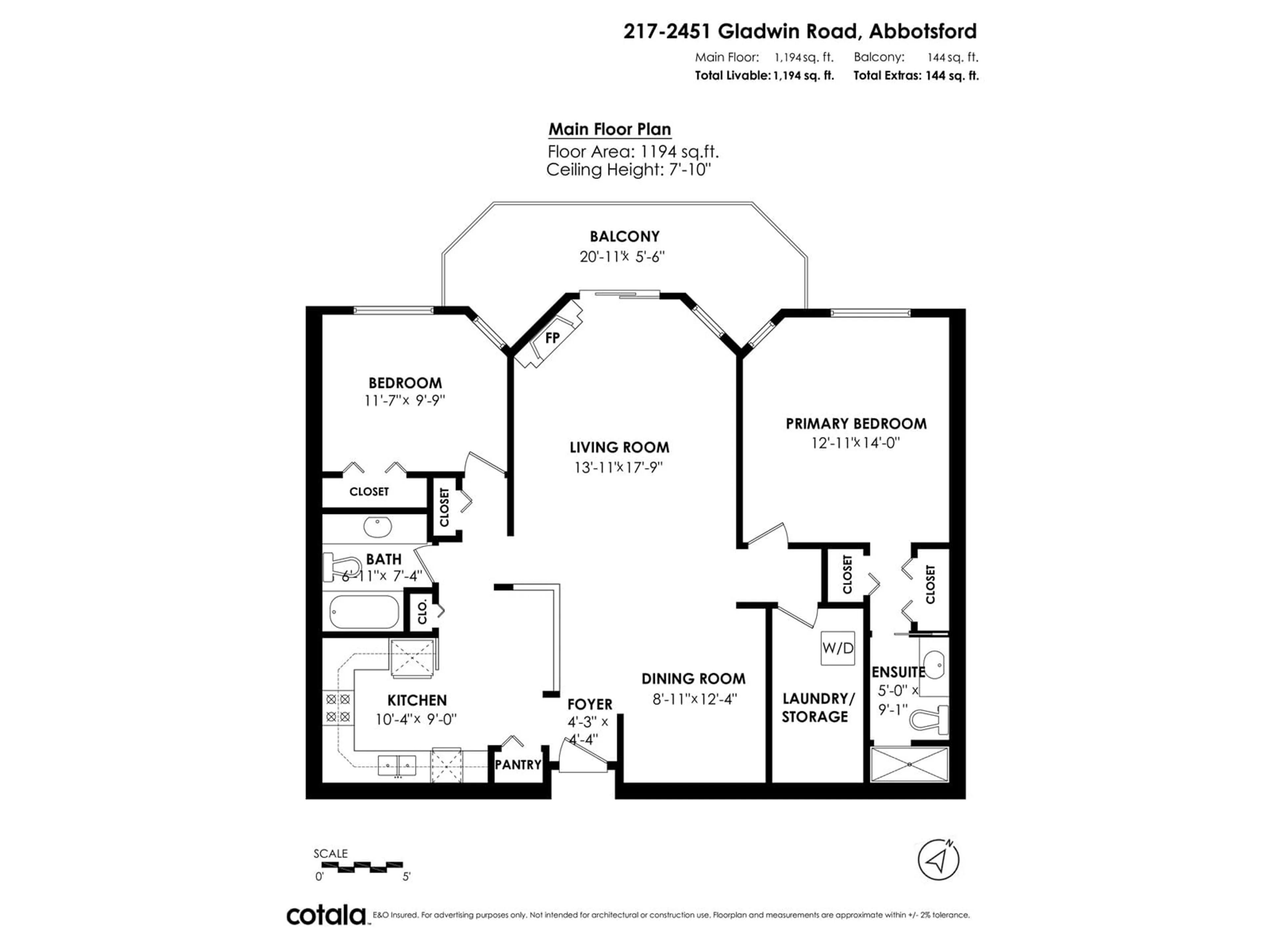 Floor plan for 217 - 2451 GLADWIN, Abbotsford British Columbia V2T3N8