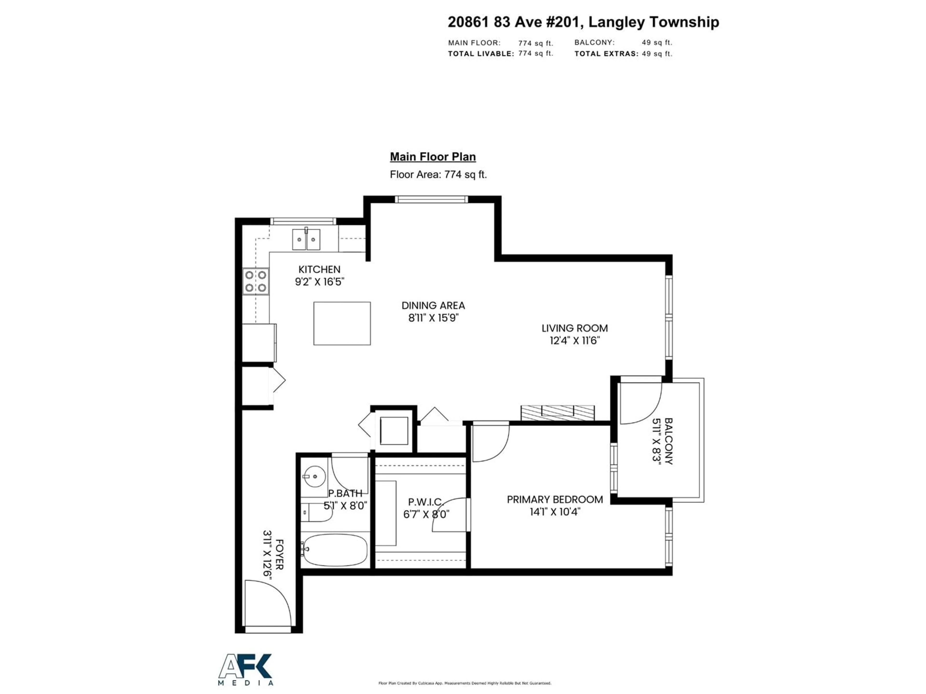 Floor plan for 201 - 20861 83, Langley British Columbia V2Y0M8