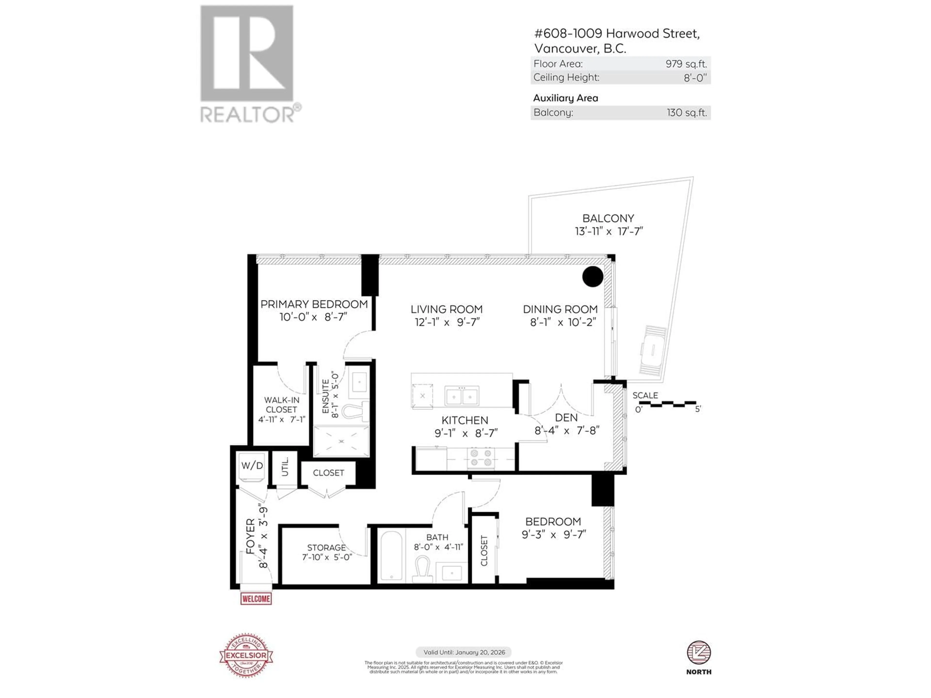 Floor plan for 608 - 1009 HARWOOD STREET, Vancouver British Columbia V6E0C2