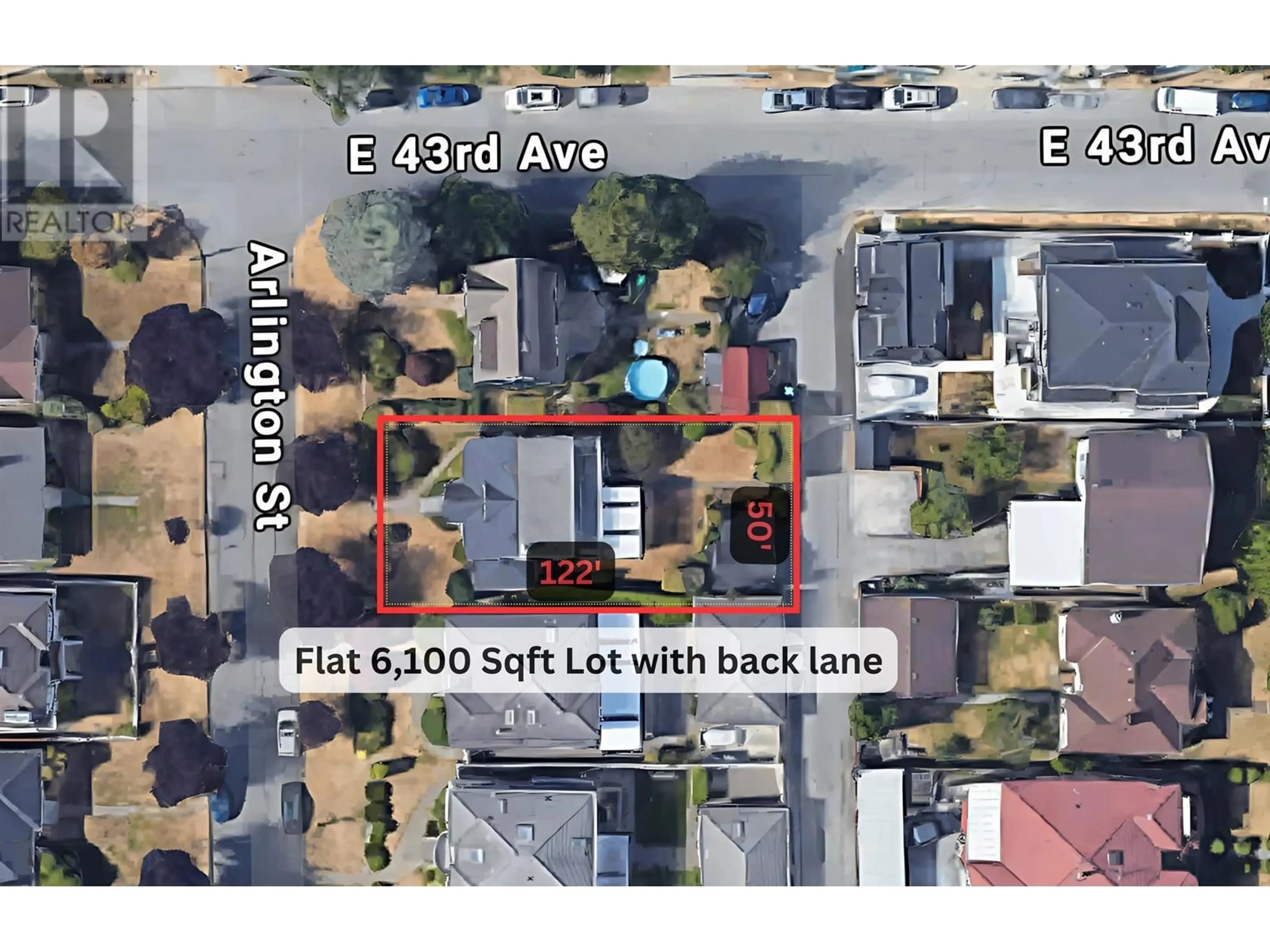 A pic from outside/outdoor area/front of a property/back of a property/a pic from drone, street for 5878 ARLINGTON STREET, Vancouver British Columbia V5R4N3